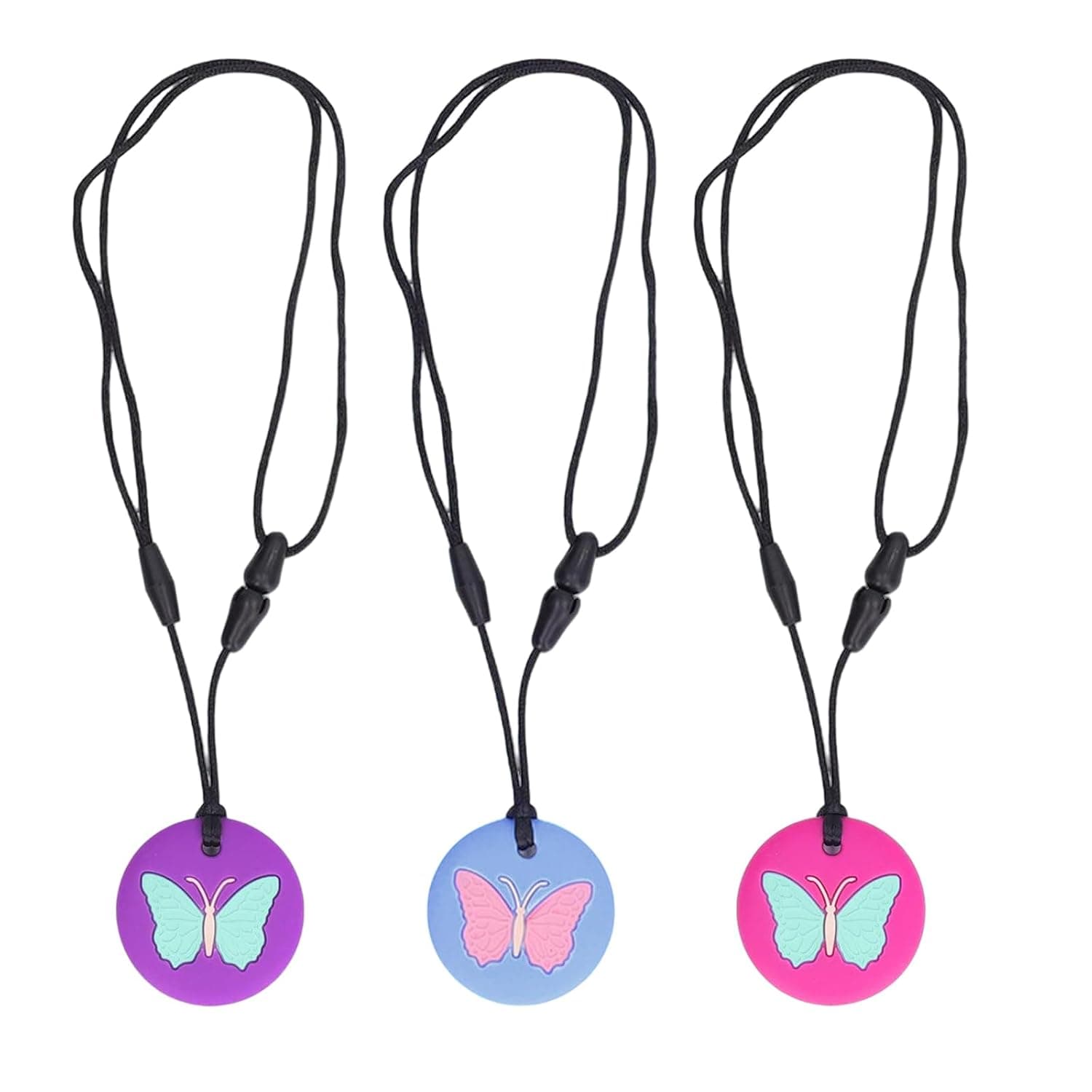 HhBdy 3 Pack Chew Necklace, Chew Toys for Autistic Children Silicone Chewlery for Kids for Boys & Girls, Chewy Toys Reusable for Anxiety Disorder ADHD Teeth Grinding Need to Bite (Butterfly Pattern)