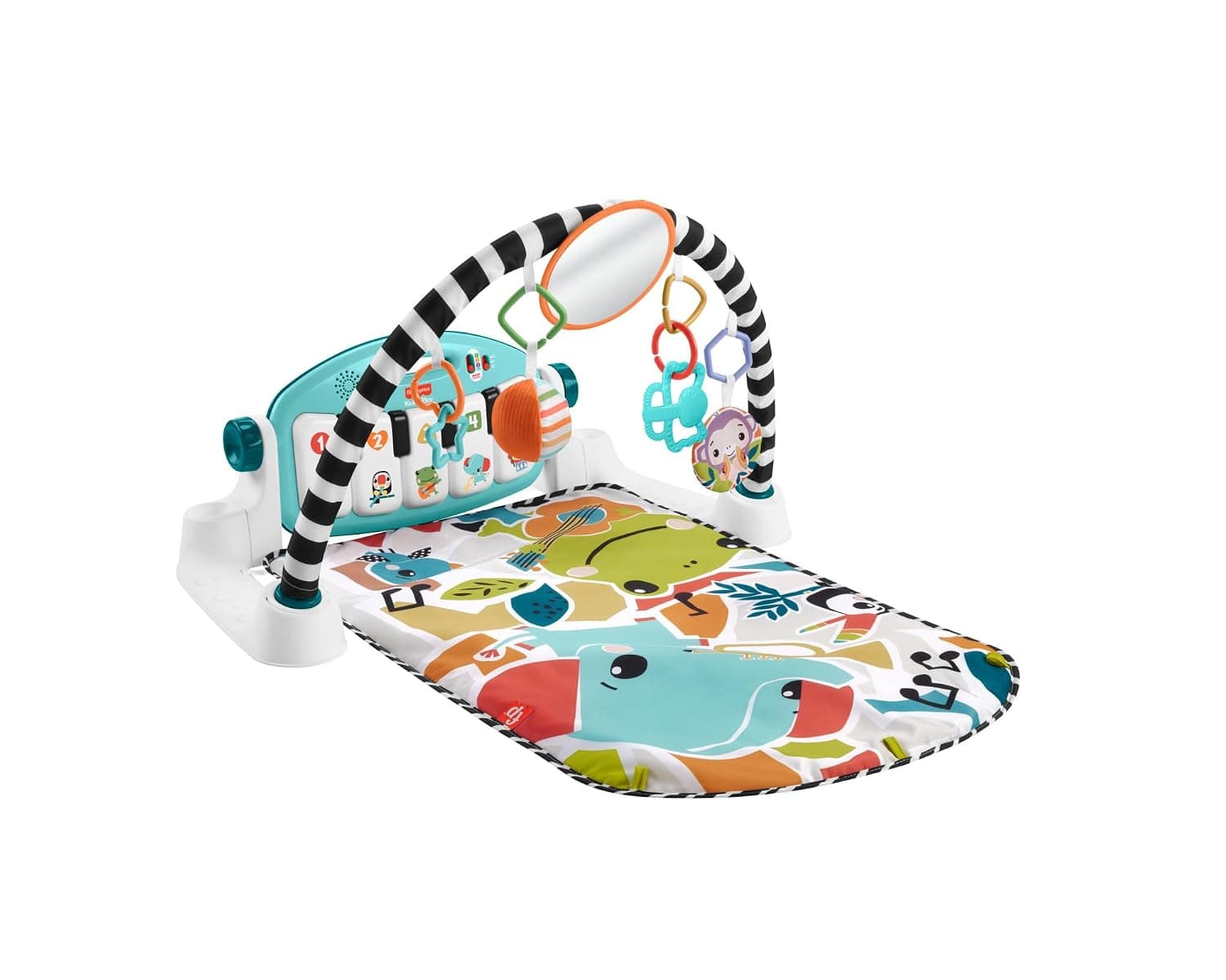 Fisher-Price Contrast Kick & Play Piano Play Blanket for Babies, Fun Piano Play Blanket, Portable Music Toy with Smart Stages Learning Content, from 0 Months, Blue, Italian Version, HWY53