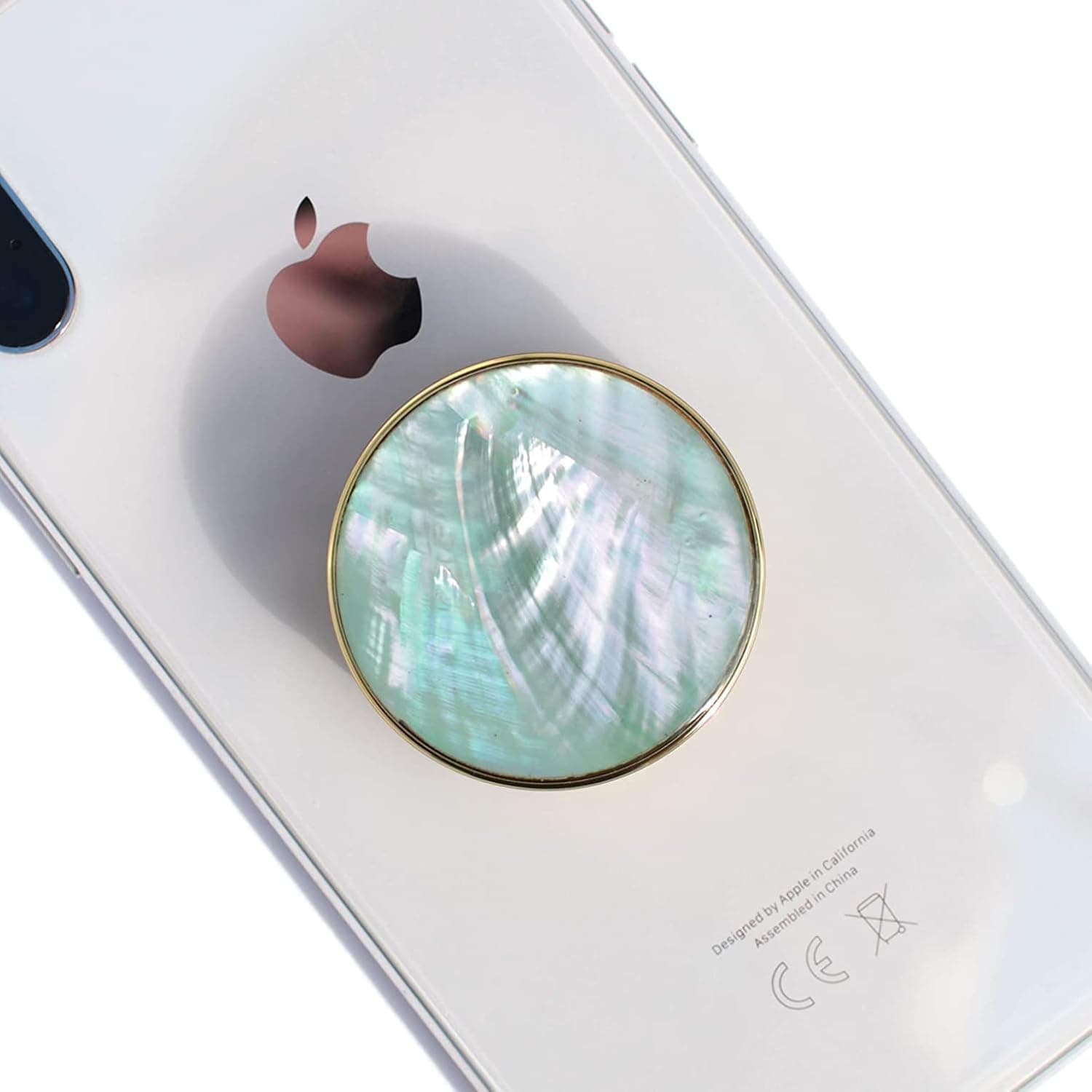 حامل حلقي للموبايل بتصميم صدف بحر طبيعي اليكدون من عرق اللؤلؤ قابل للتوسيع والطي للهواتف الذكية والتابلت وملحقات الهاتف الخلوي (ازرق اكوا)