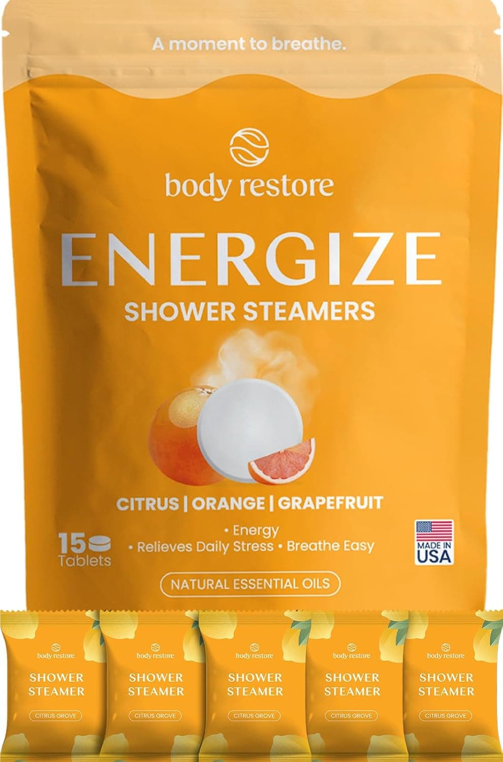 Body Restore Shower Steamers Aromatherapy 15 Pack - Christmas Stocking Stuffers for Men, Birthday Gifts for Women, White Elephant, Relaxation, Self Care - Citrus