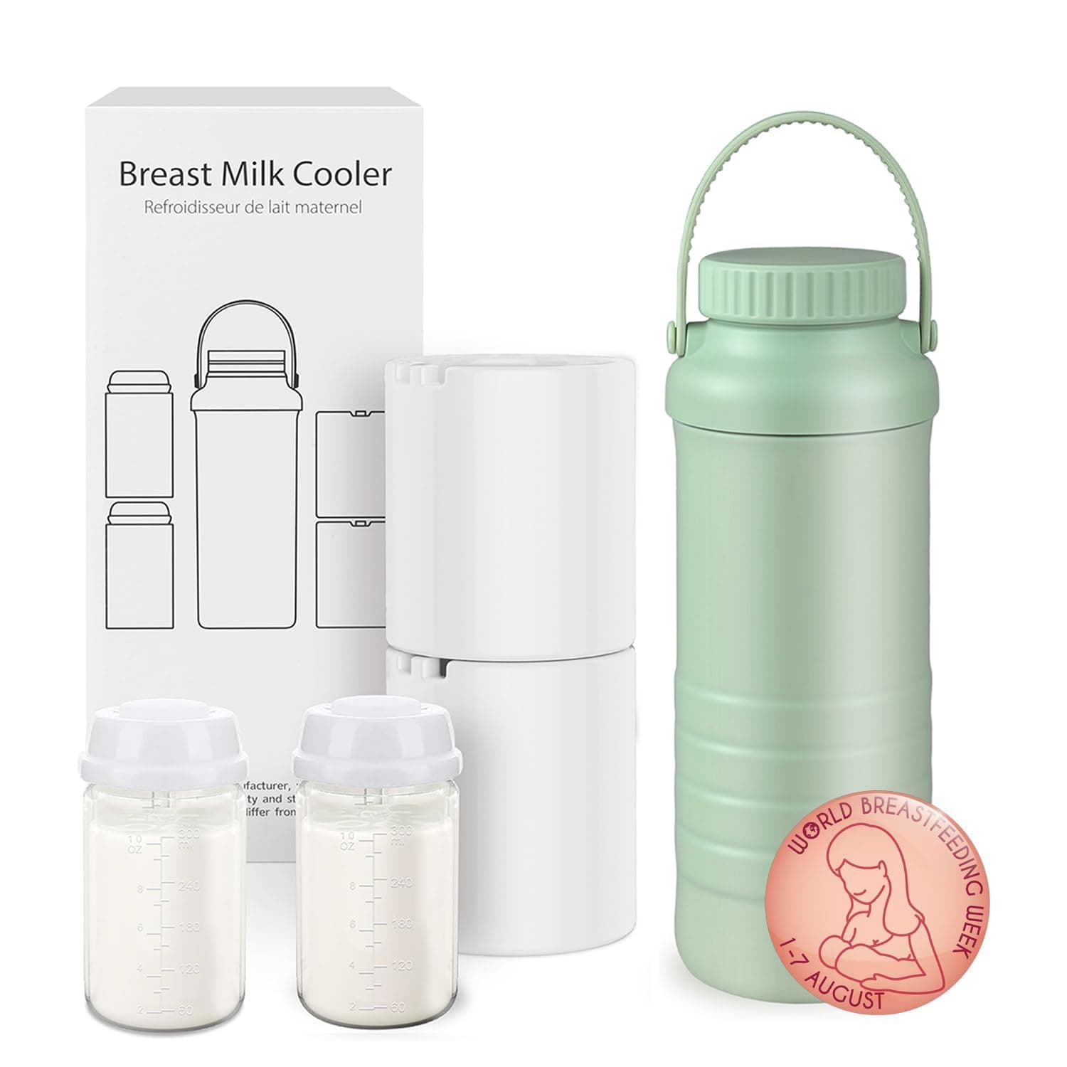 Portable Breast Milk Cooler Bottle, 22oz Capacity Breastmilk Chiller for Travel Mom, 360° Cooling Keeps Milk Fresh for 24 Hours, Breastfeeding Essentials with 2pcs Bottle for Breastmilk Storage