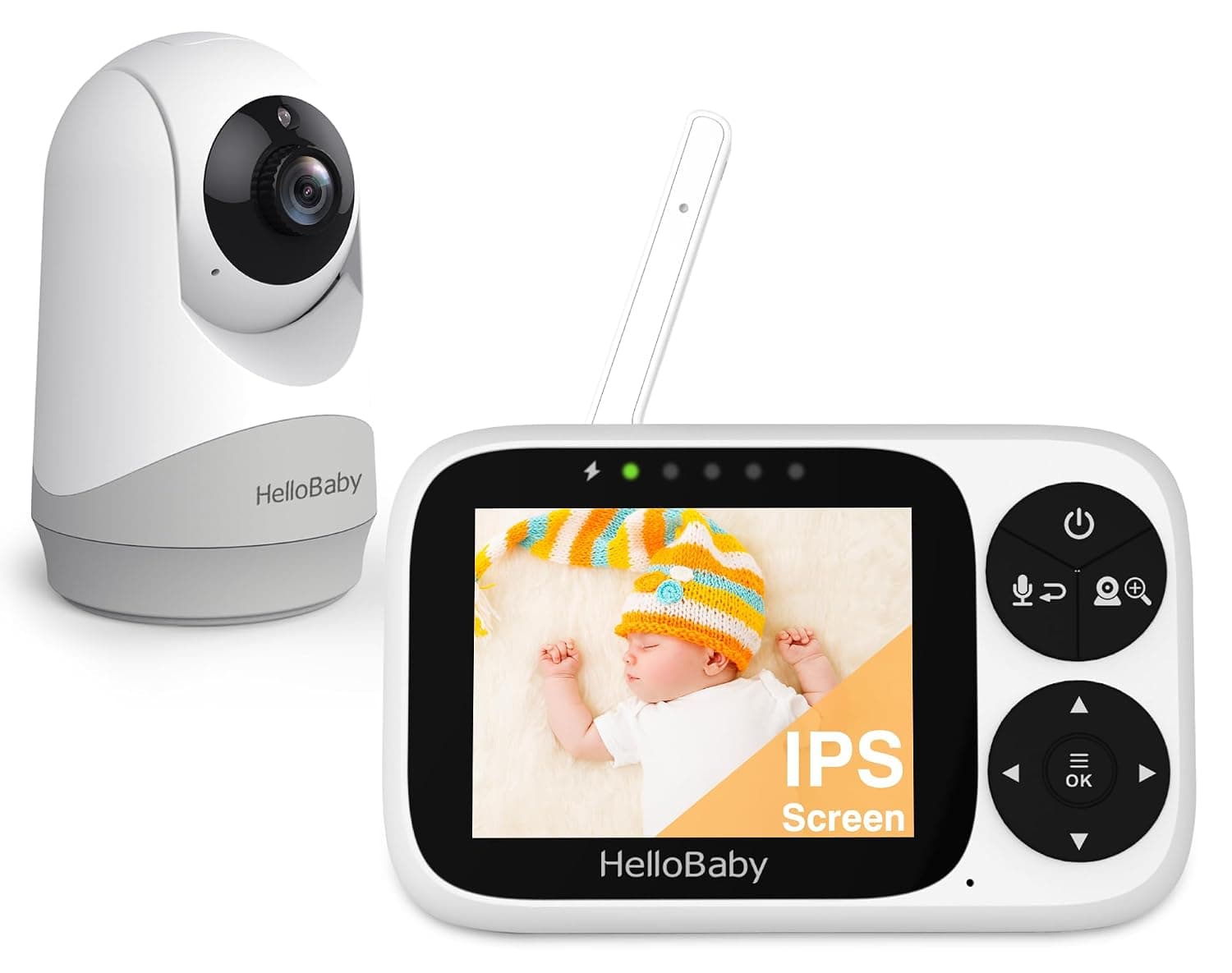 HelloBaby Baby Monitor with Camera and Audio, 3.2" Baby Camera Monitor | IPS Color Diaplay, 2.4Ghz Digital Wireless Video Monitor, HD Night Vision, 1000ft Range, 8 Languages, No WIFI, Battray Power