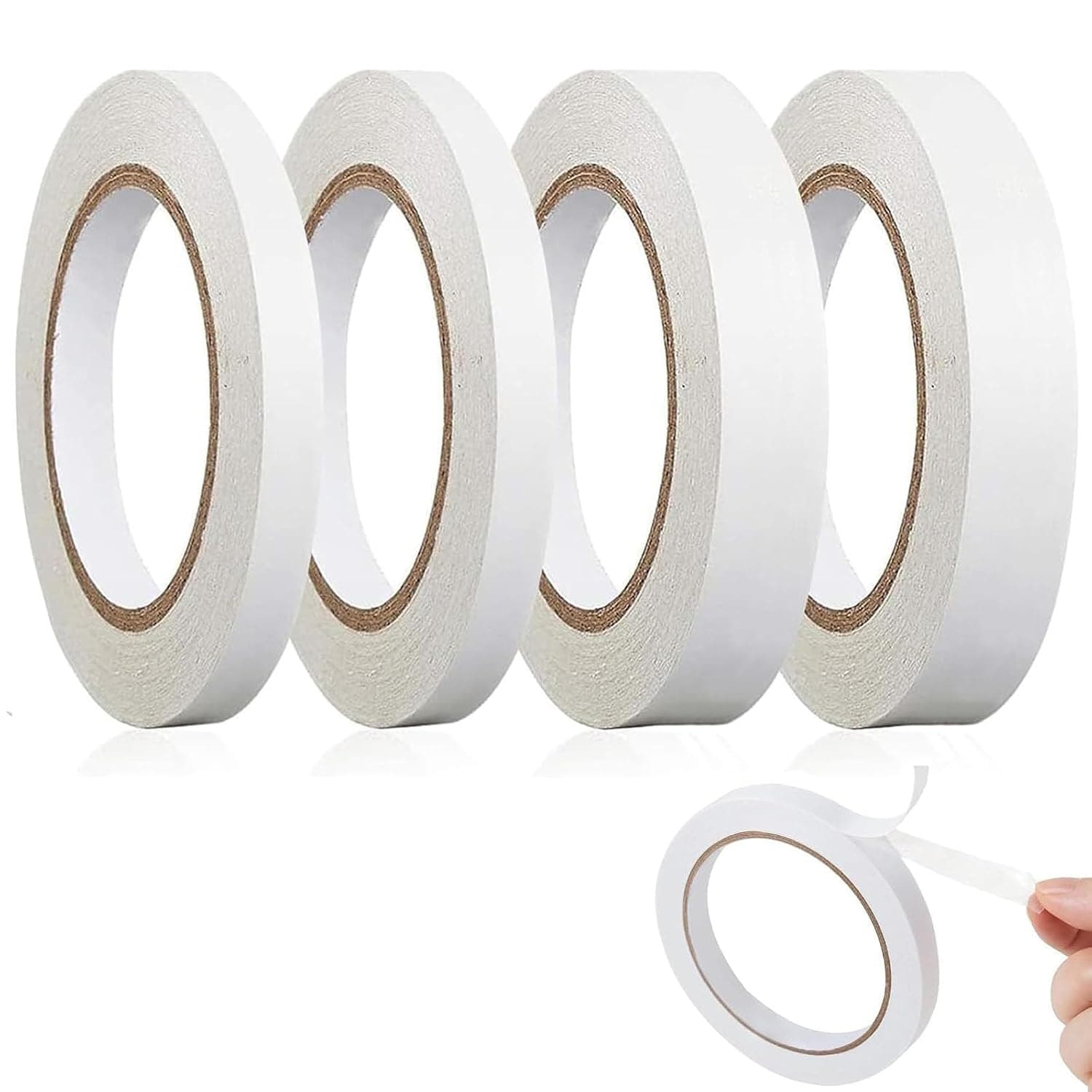 4 Rolls Double Sided Tape for Crafts, Strong Double-Sided Tape, Scrapbook Tape, Double-Sided Adhesive Tape for Arts, Card Making, Gift Wrapping (Wide 0.31inch/0.6inch, 49.2ft Long)