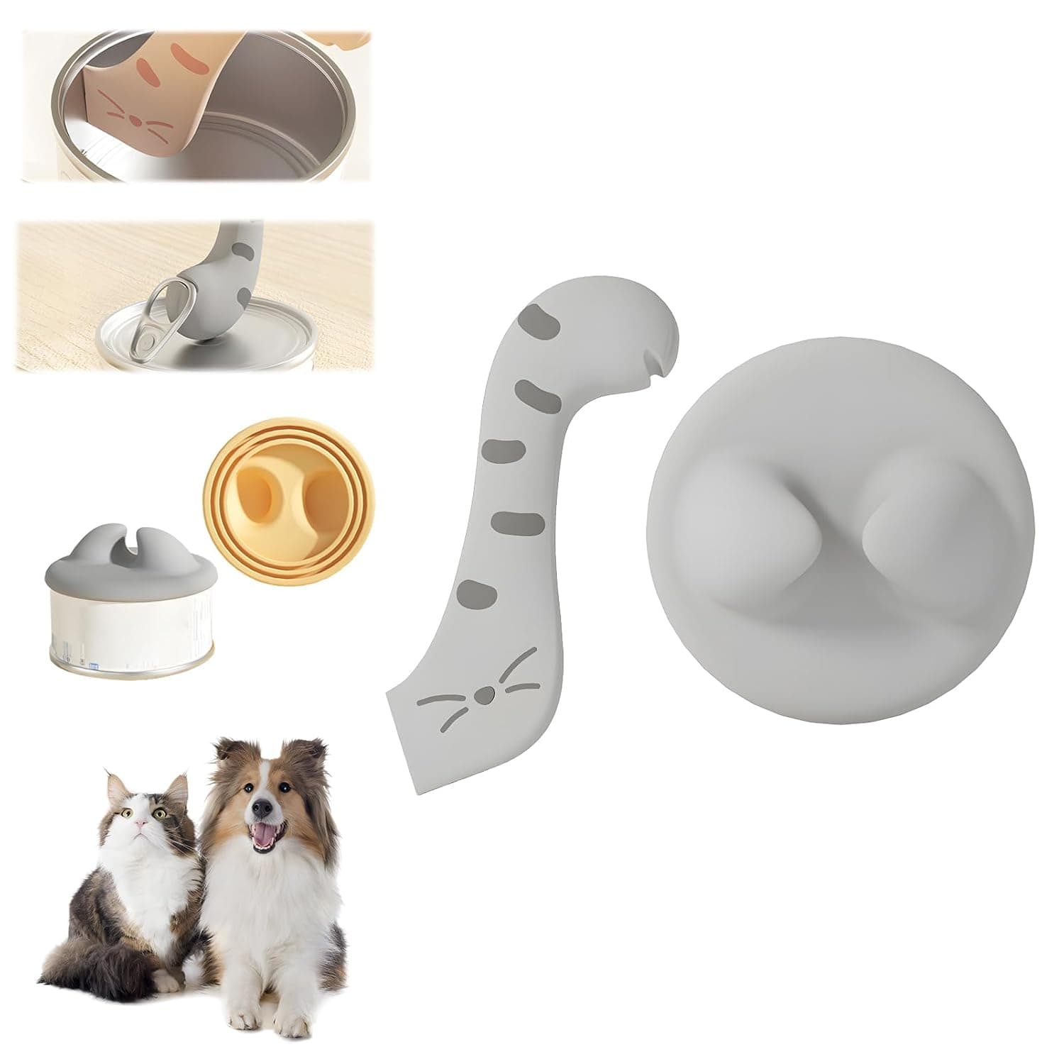 Pet Food Can Lid Scoop,Cover for Pet Can Food, Cat Wet Food Spoon, Lid for Dog Cans, Cute Paw Shape One Lid One Spoon Pack, Dog Food Cover Lids for Cans,Cat Food Can Covers Lids (Gray)