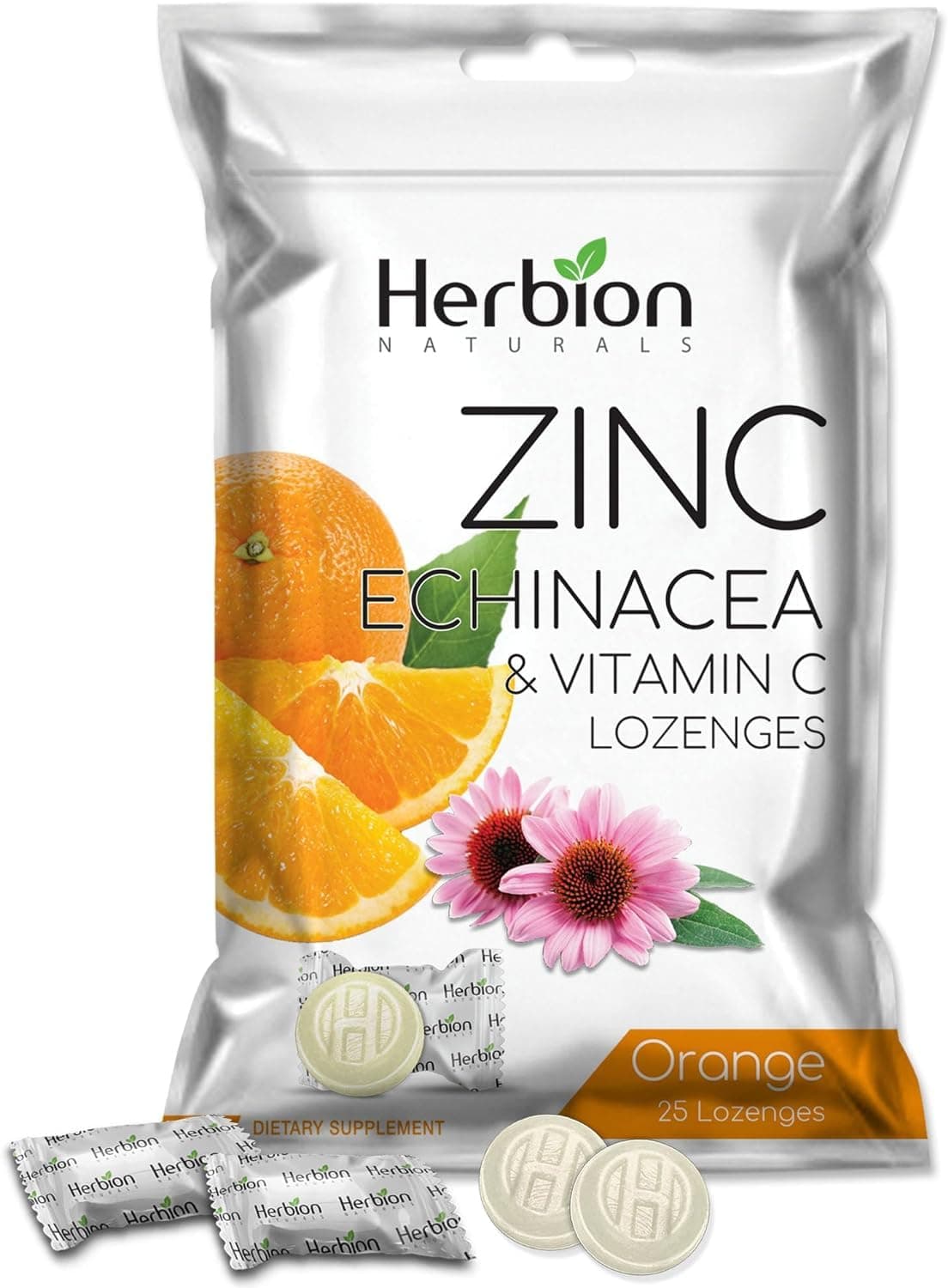 Herbion Naturals Zinc, Echinacea & Vitamin C Lozenges with Natural Orange Flavor - 25 CT