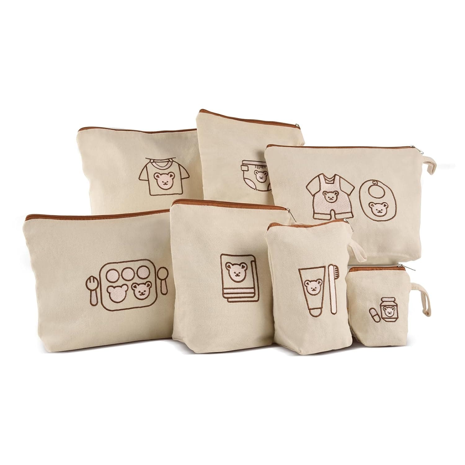 Diaper Bag Organizing Pouches Set of 7, Waterproof Canvas Pouch, Baby Bag Organizer