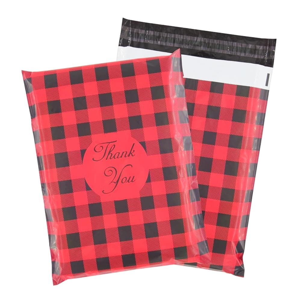 50x Designer Poly Mailer Bag Mailing Postal Bags Gifts Shipping Wrapping Design Pattern Envelope For Mail(Red Check)