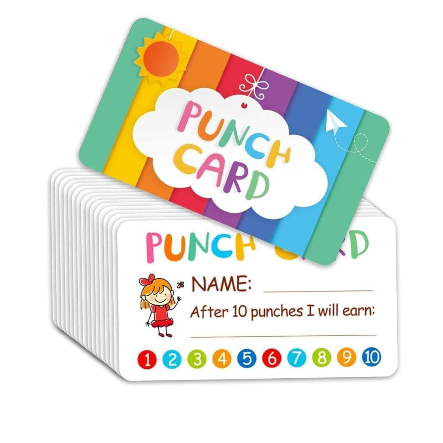 ALMEKAQUZ 100 Pcs Punch Cards,Punch Cards for Classroom Incentive Reward Cards Behavior Chart for Classroom Incentive Loyalty Reward Card for Home School Students Supplies Colorful 3.5” X 2”Girl