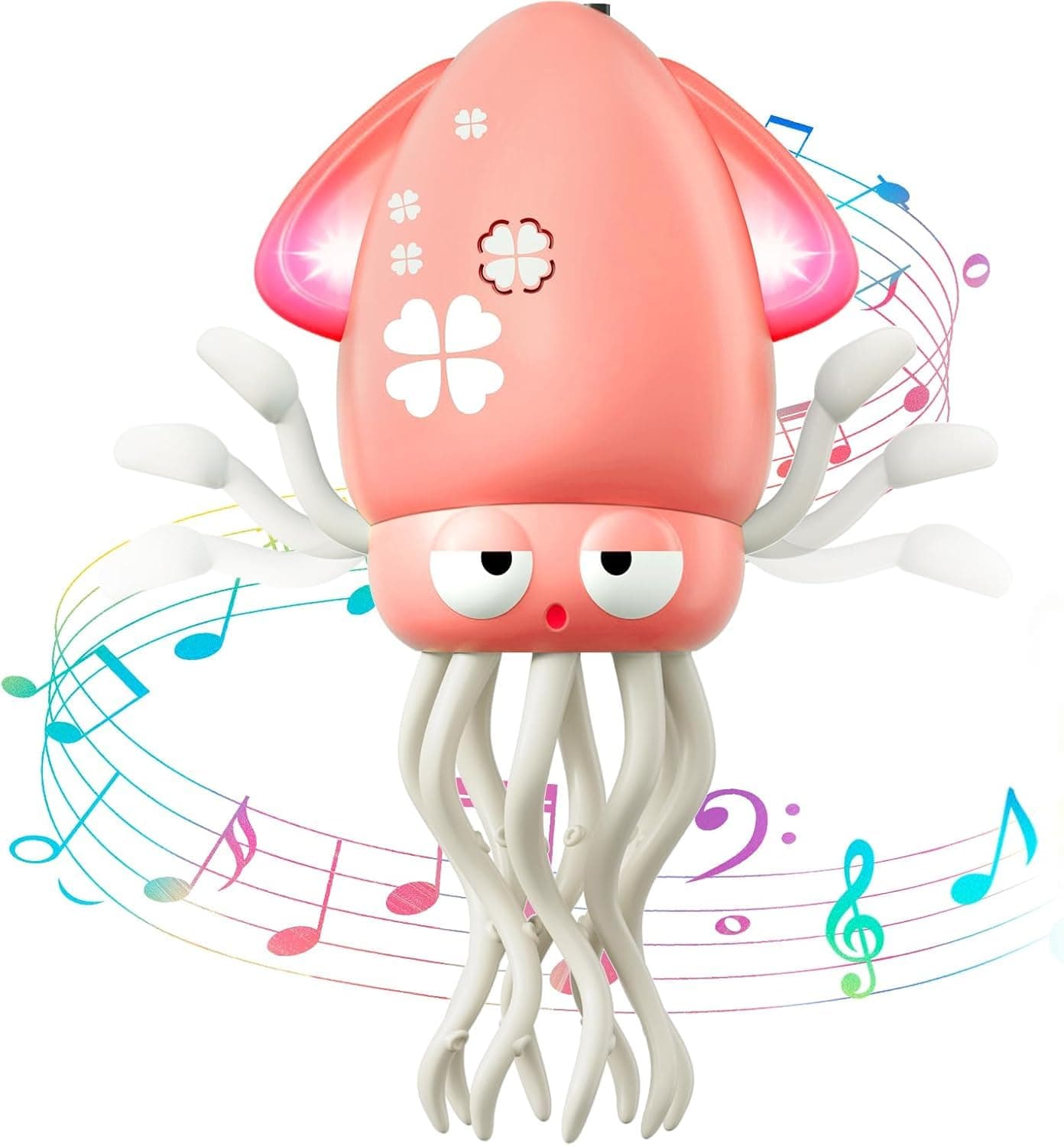 Dancing Octopus Baby Toy, Electric Crawling Octopus Tummy Time Toy with Fishing Rod, Rechargeable Magic Dancing Music Squid for 3 4 5 6 Year Old Kids Boy Girl Birthday Gifts, Funny Squid (Pink)
