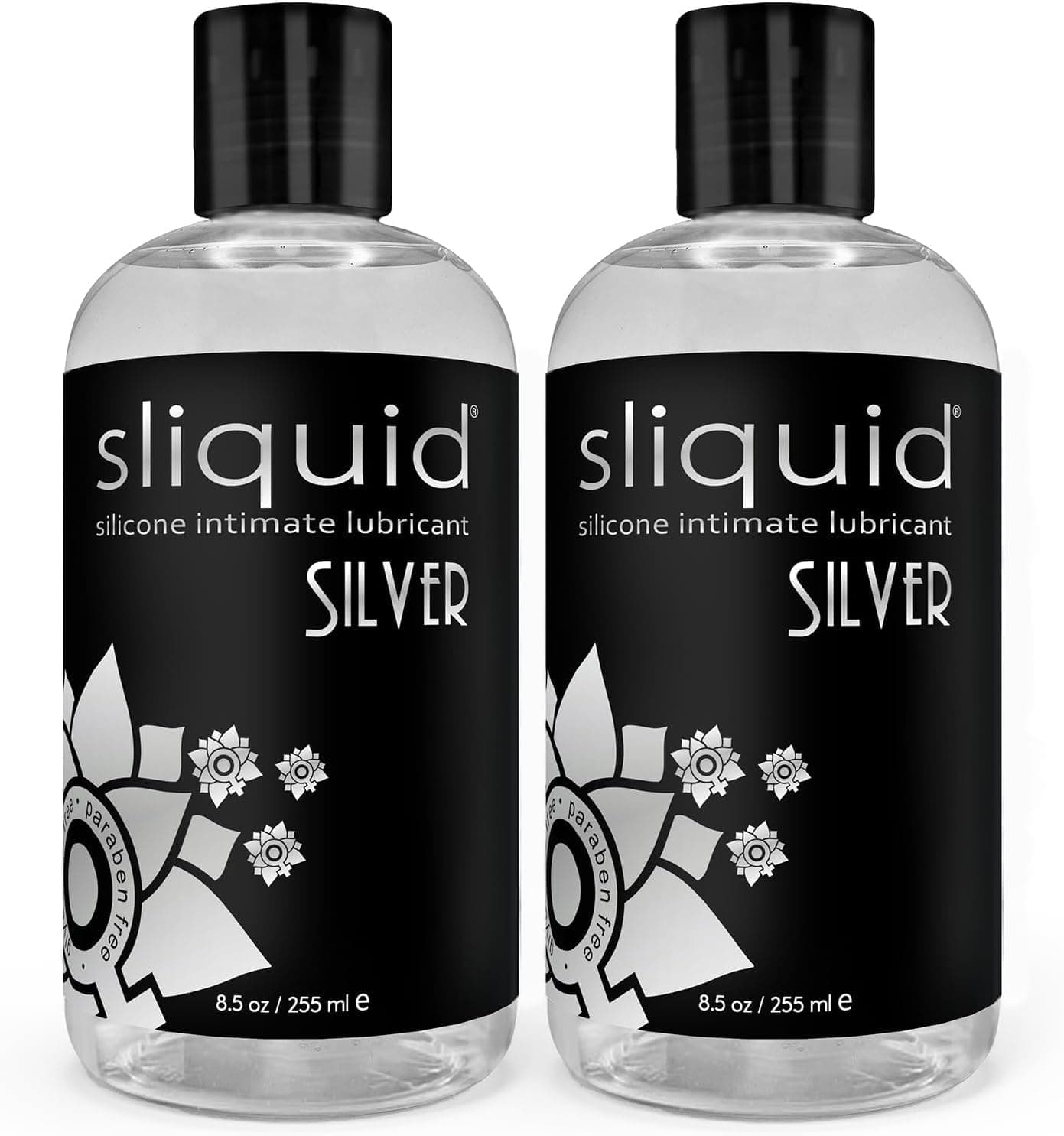 Sliquid Silver Intimate Lubricant - Silicone Lube for Women/Men/Couples, Hypoallergenic Lube, Silicone Lubricant, Waterproof, Unscented, 8.5 Fl Oz (Pack of 2)