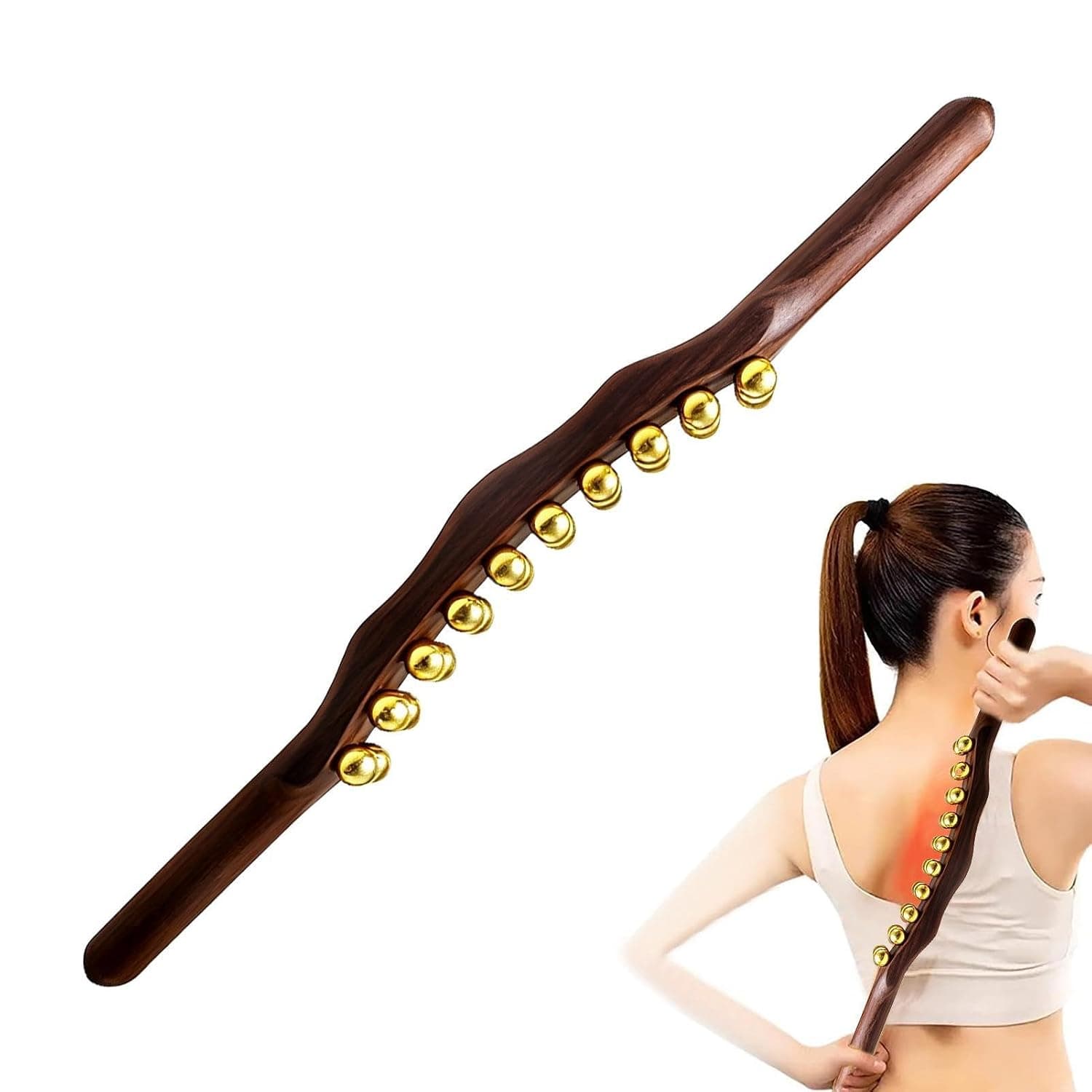 Massage Bar Double Row 20 Beads Handheld Relaxation Tools | Muscle Massage Stick for Body Calves Thighs Legs Shoulder Neck Back