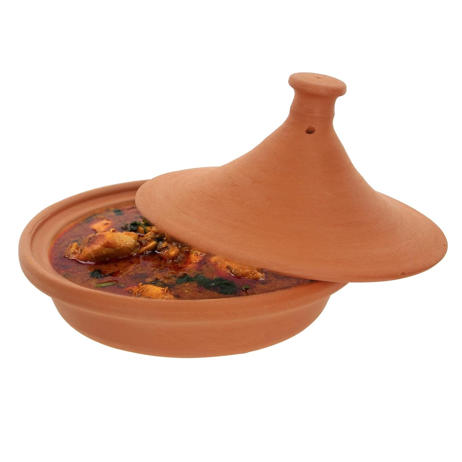 Terracotta Tagine Cooking Pot Traditional Moroccan Tajine Earthenware Slow Cooker With Lid Simmer Authentic Clay Pottery Cooking Chicken Stew Food Serving Natural For Oven Stove Unglazed (26cm)