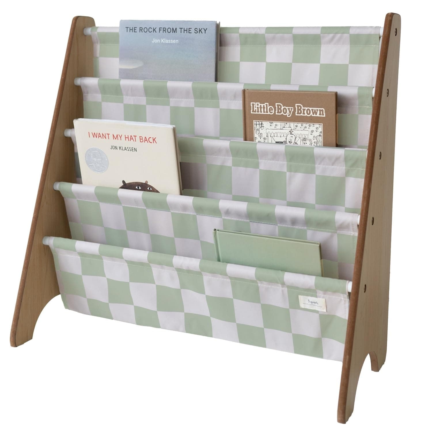 3 Sprouts Children's Wooden Bookcase - Montessori Shelf for Children's Room - Chessboard - Green