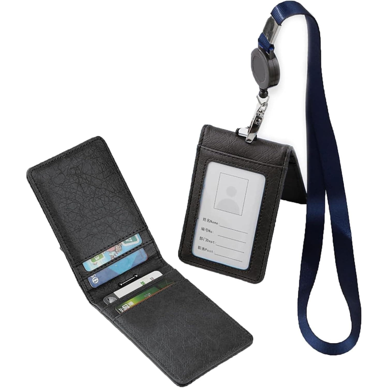 LinJie Badge holder ID card leather, Multi slot تعليقة بطاقة عمل ID card holder Leather large capacity can hold multiple bank cards, ID cards, business cards, subway cards, etc