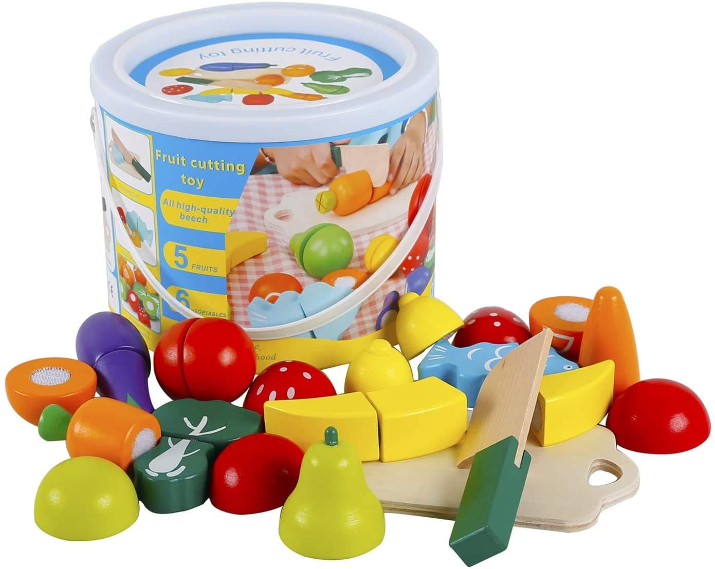 Mumoo Bear Wooden Kitchen Toys Cutting Fruits Vegetables Colorful Pretend Play Baby Puzzle Toys Children Early Educational Magic Stickers