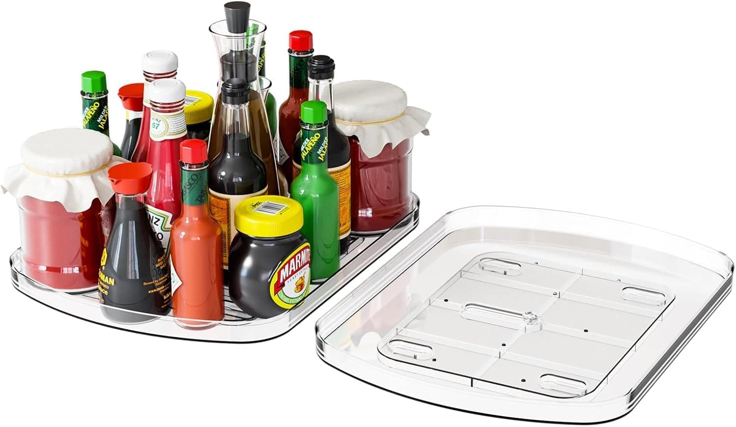 Clear Square Lazy Susan for Fridge, 15.7''x11.8'' Large Refrigerator Turntable Organizer, 360° Rotating Condiment and Bottle Organizer Tray for Kitchen, Pantry, Countertop, Table Top, 2Pcs