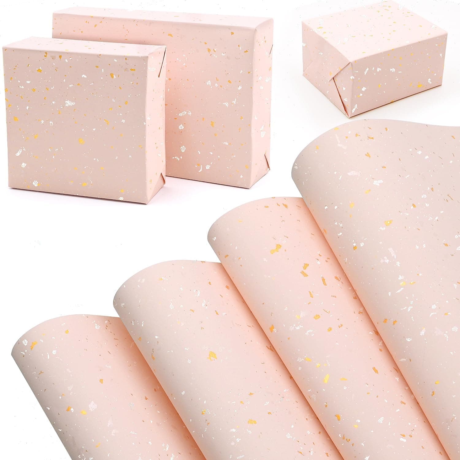 Pink Gold Wrapping Paper, Matte Kraft Gift Wrap Paper, Gift Wrapping Paper with Silver and Gold Foil Flake, Large Wrap Paper for Mother's Day Birthday Baby Shower Christmas Decoration, 4Pcs, 52*76cm