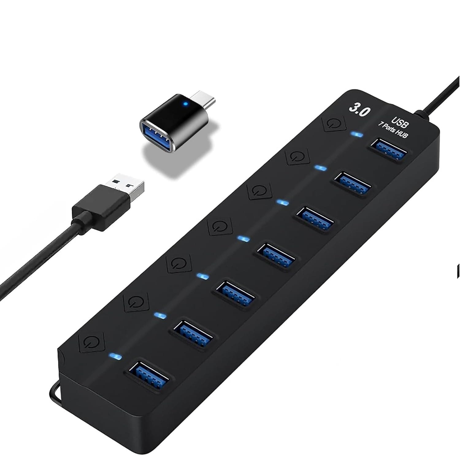 USB Hub 3.0, 7-Port USB Hubs Portable Multiple Ports Expansion Splitter with Individual On/Off Switches, 5Gbps Data Transfer, Compatible for Laptop, USB Flash Drives (No Power Adapter), G-104