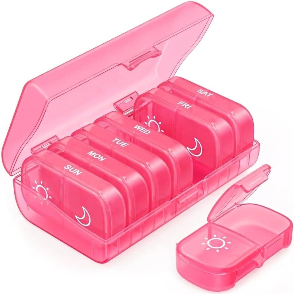 XL Weekly Pill Organizer 7 Day AM PM Pill Box, 2 Times Daily Medication Organizer with Large Capacity Compartments, One Side 180° Easy Open Travel Pill Case for Vitamins Fish Oil Supplements BPA Free