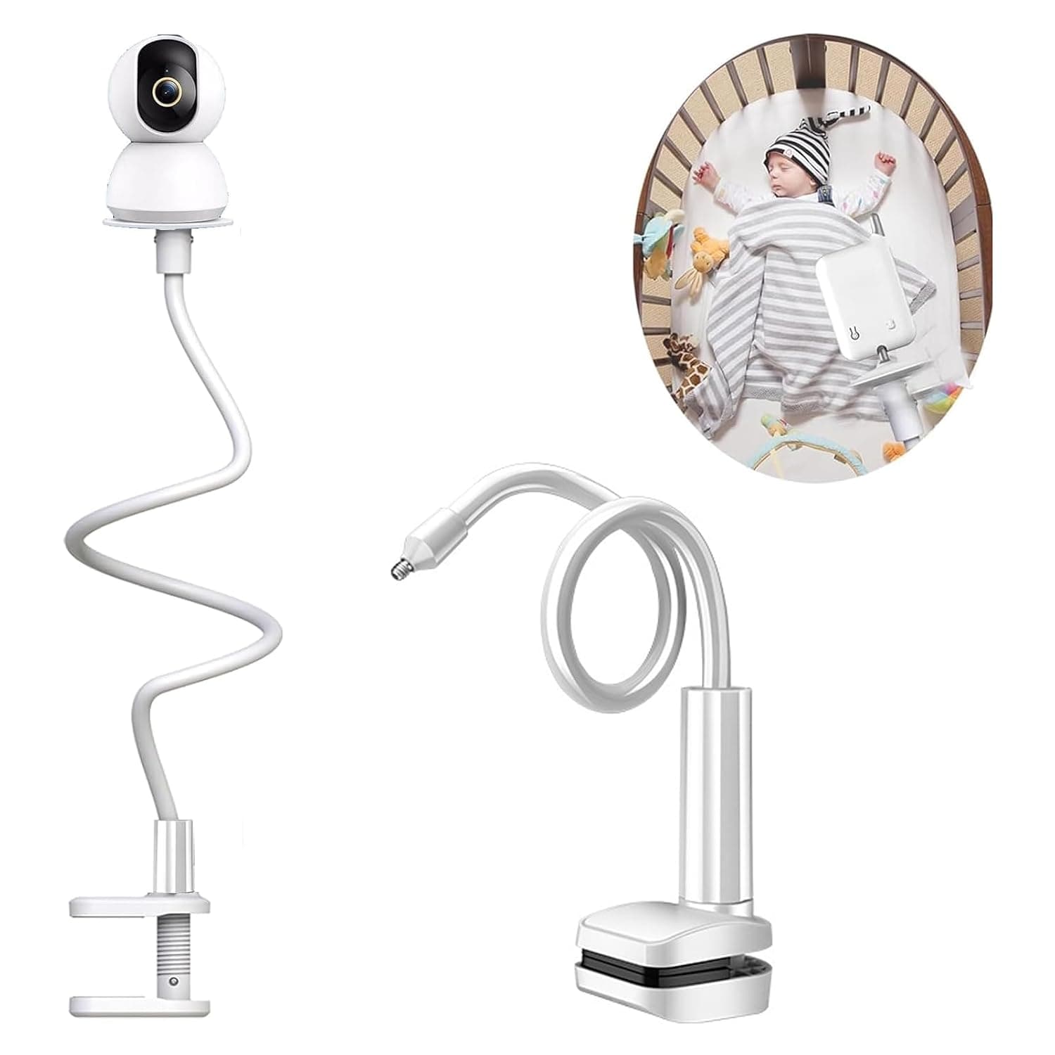 LinJie Baby Monitor Mount Shelf, Infant Baby Camera Holder, Baby Monitor Shelf for Crib Nursery Compatible with Most Baby Monitors, Versatile Twist Mount Without Tools or Wall Damage