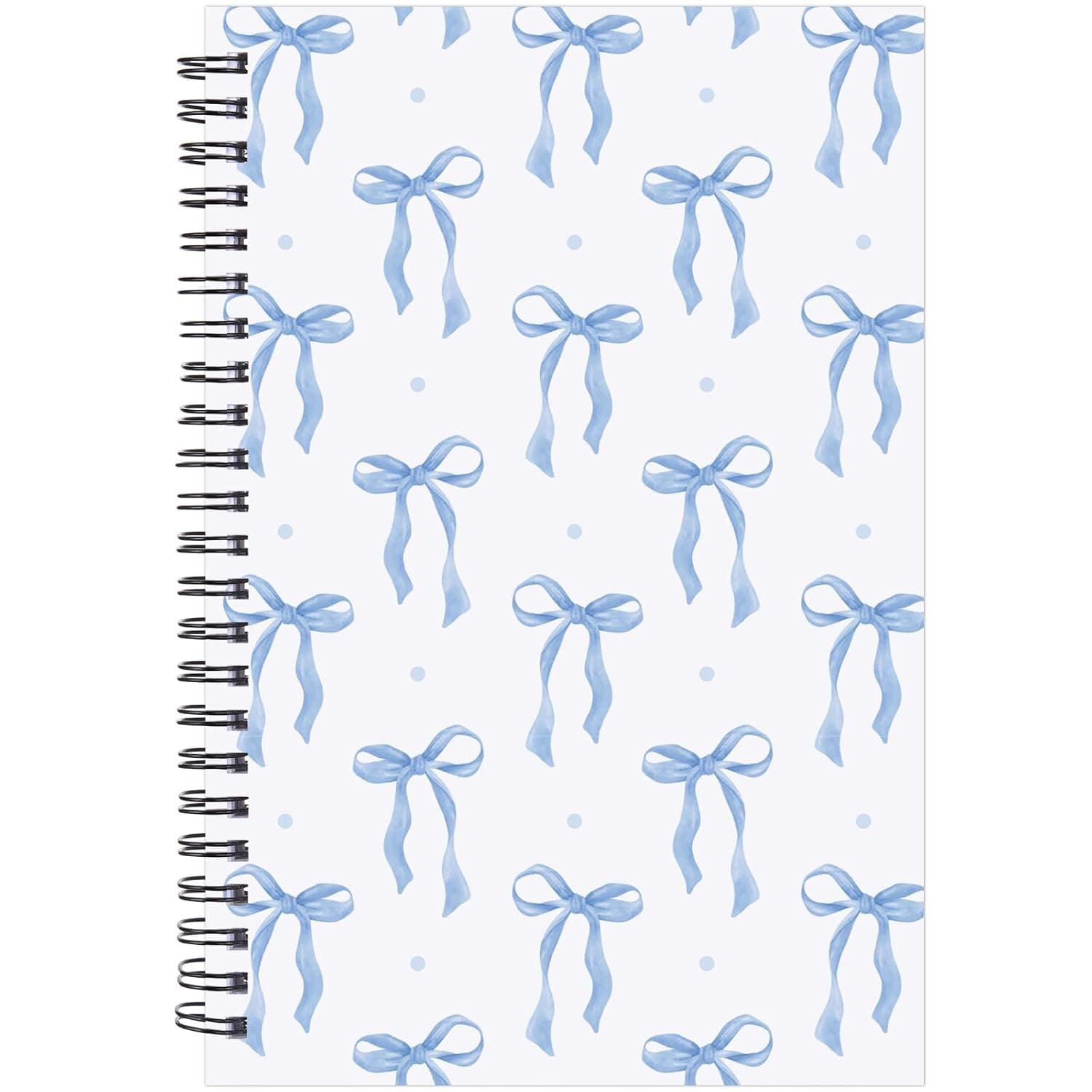 INCOK Blue Bow Notebook - Coquettte School Supplies Bow Journal Cute Note Book Preppy Back to School Stuff Study Supplies Stationery for Students Girly Teen 5.5x8.3 Inches