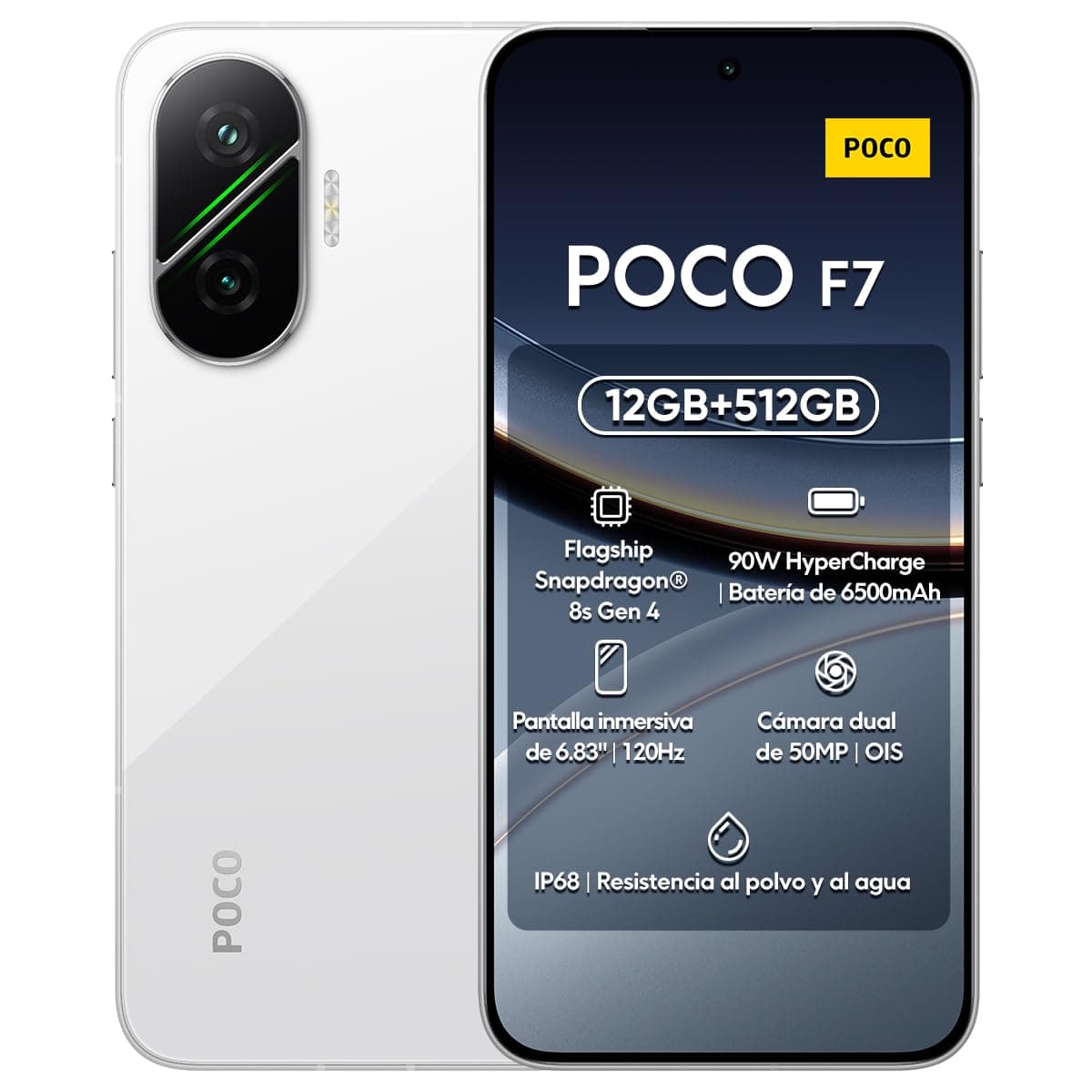 XIAOMI Poco F7 Ai 5G (for Tmobile Mint Tello & Global) (512GB + 12GB) NFC 1.5K 6.83" Amoled 50MP Sony Cam Gamers Phone NFC Dual sim Unlocked Model 25053PC47G (White)
