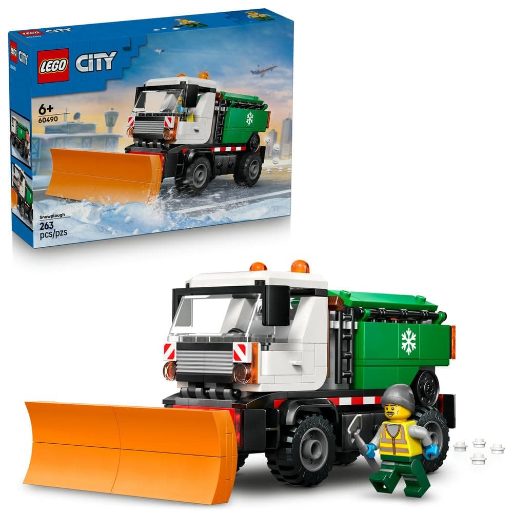 LEGO City Snowplough 60490 | Snowplough Truck Toy, Minifigure, Tools & Gritter Function, Model Kit, Gift for 6+ Year Old Boys & Girls, 263 Pieces