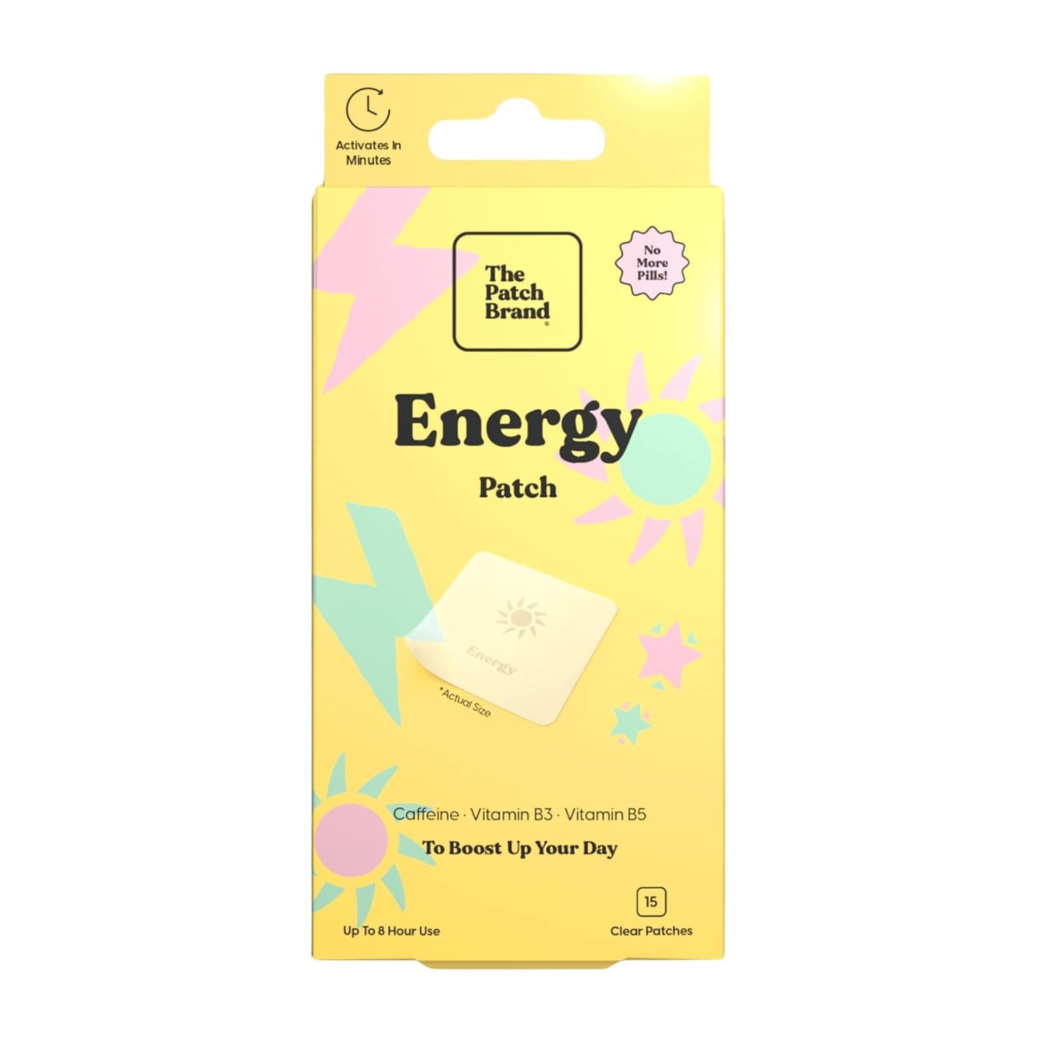 The Patch Brand Energy Patch, Natural Topical Vitamin Patch, Supports Energy with Caffeine, Vitamin B3 & Vitamin B5, Plant Based, Latex Free, Vegan, Water Resistant, 8 Hour Use