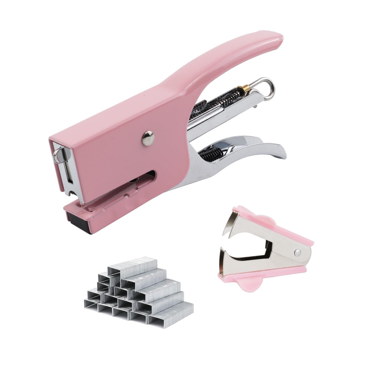 YelaJoy Pink Handheld Stapler with Staples, Portable Office Paper Fastener, Manual Binding Tool for School Documents, Compact Desktop Stationery, Organizer for Home Study Desk