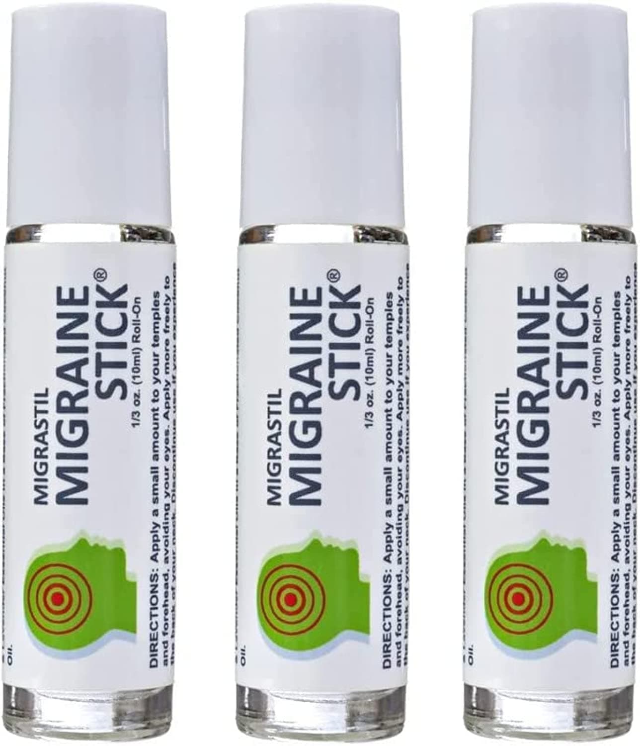 Basic Vigor Migrastil Migraine Stick 3-Pack from Natural Migraine Relief Roll-on. Also Good for Tension Headaches. Made in the USA. With Peppermint, Spearmint and Lavender Essential Oils.