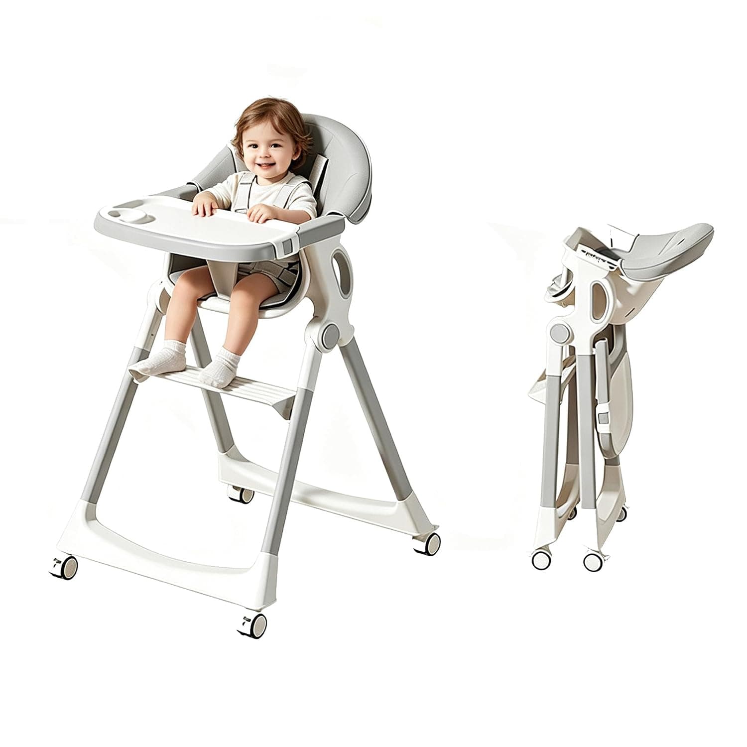 HOTSUAE Baby High Chair, Foldable And Portable Baby Dining Chair, Household Multi-Functional Baby High Chair (Grey)