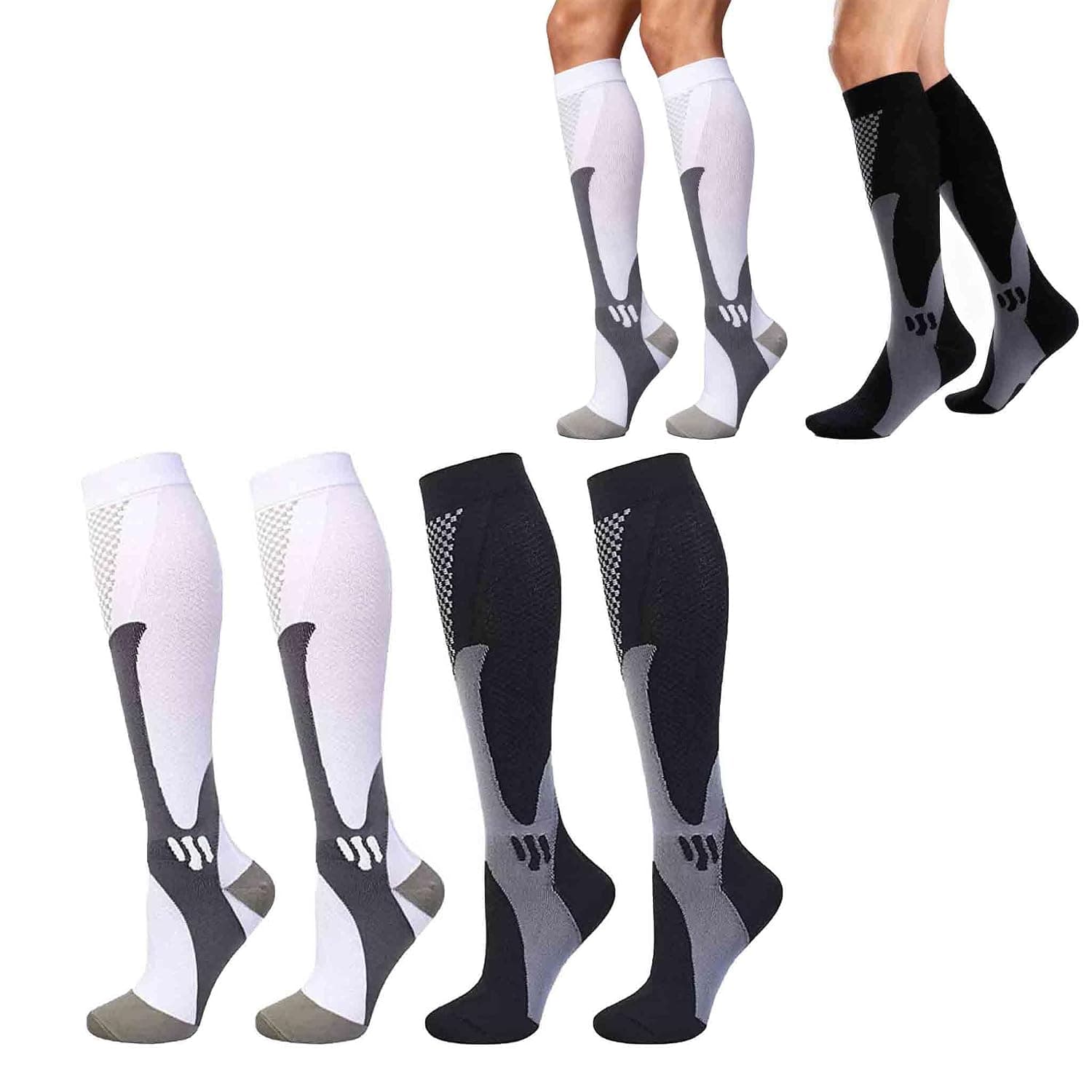 2 Pairs of Nylon Compression Socks for Men and Women - Stretch High-Cut Calf Support Socks, Suitable for Running, Sports, Exercise, Travel, and Everyday Wear