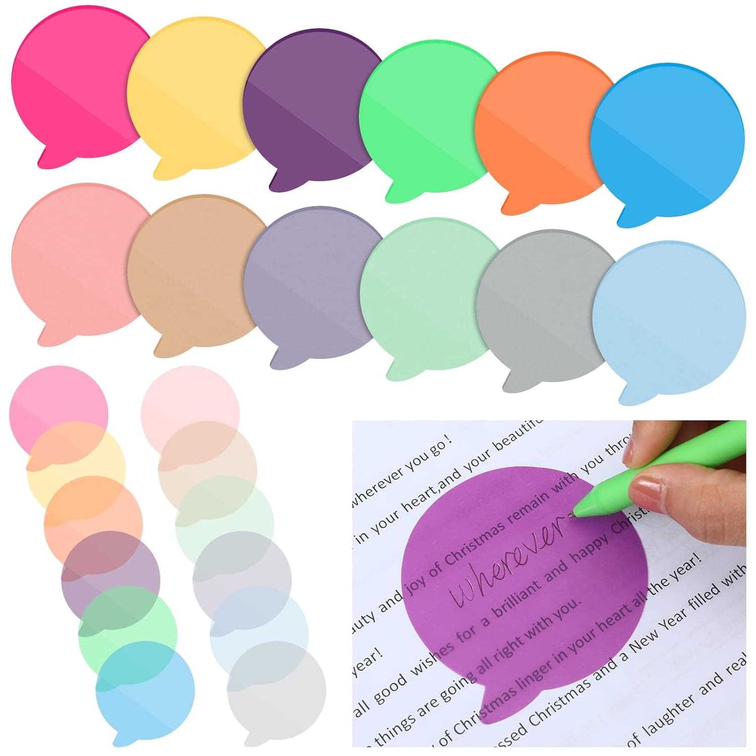 12 Pack Transparent Sticky Notes, Round Book Markers Page Flags Stickers, Clear Sticky Notes Waterproof Self-Adhesive Sticky Notes, Suitable for Home School Office Supplies (Bubble Shape, 3 x 3 Inch)