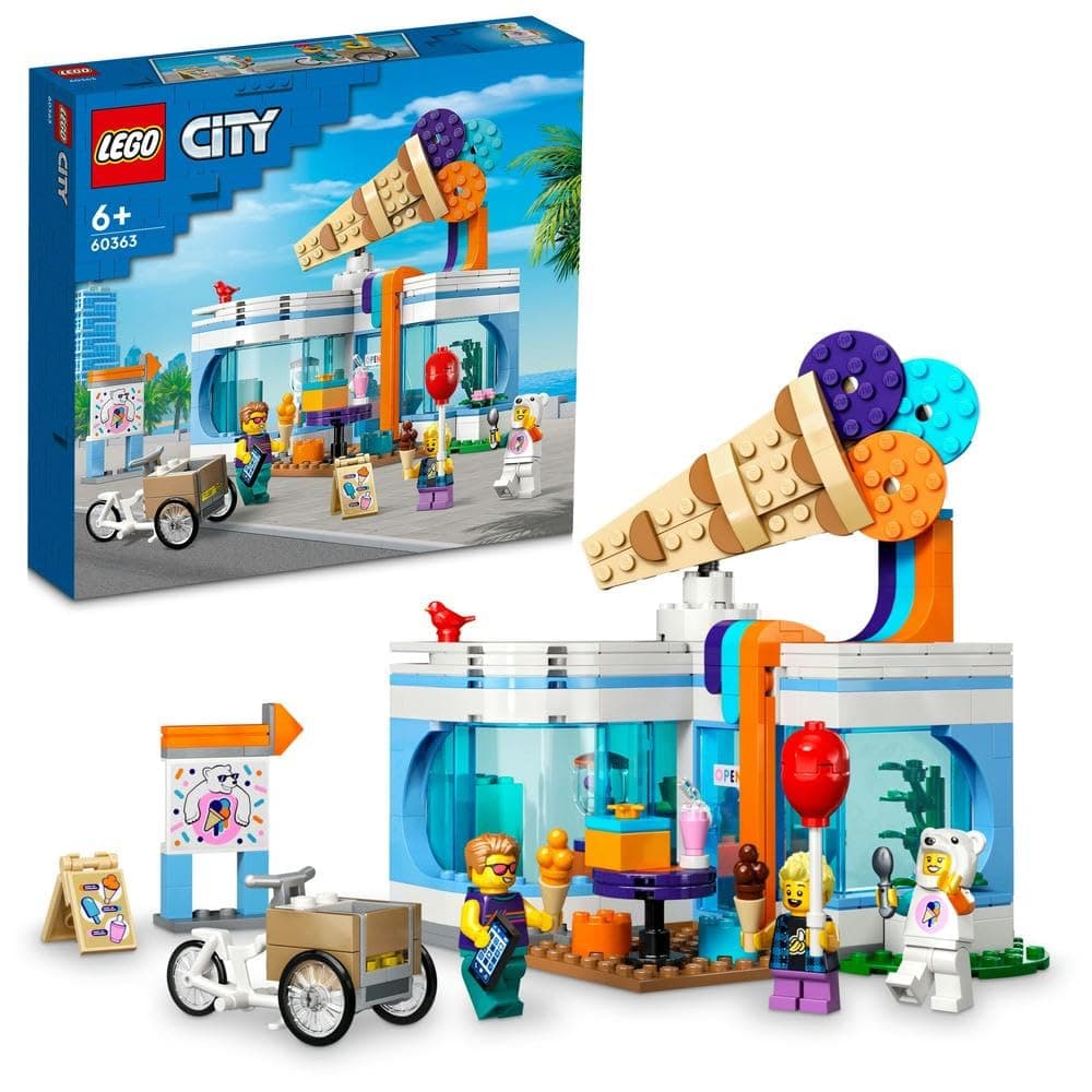 LEGO 60363 City Ice-Cream Shop Toy for 6+ Year Olds with Cart Bike and 3 Minifigures, Birthday Gift for Boys, Girls, Kids, 2023 Set