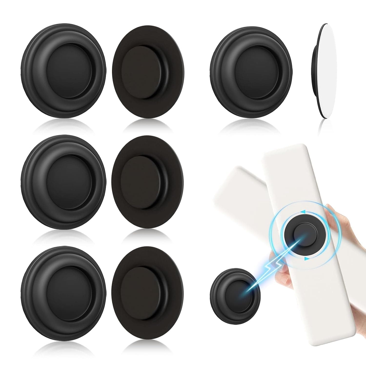 Magnetic Remote Control Holder, 4 Pcs Self Adhesive Bedside Caddy, Silicone Wall Holder Organizer for Home Office TV, Fan and Air Conditioner Remote Control, Caddy Back of Televisions, Black