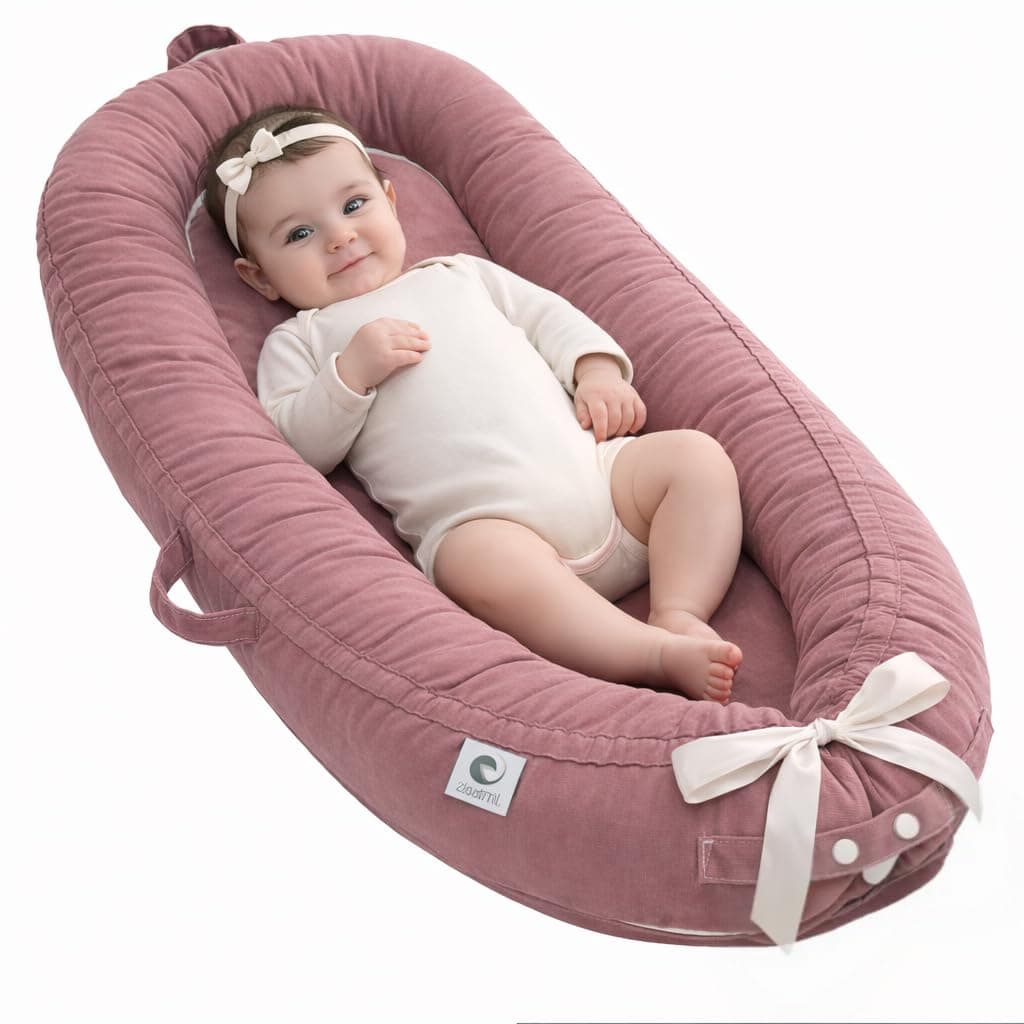 Baby Nest Pod for Newborn, 100% Cotton Baby Sleep Pod, Soft Breathable Baby Lounger for Napping, Travel & Rest, Newborn Essentials for 0-12 Months