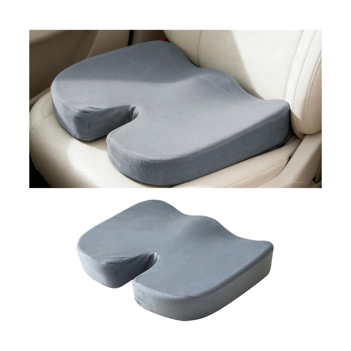 Car Memory Foam Seat Cushion, Vehicle Seat Butt Pillow for Relieve Back Sciatica Tailbone Pain, Ergonomic Automotive Chair Cushion for Long Sitting Hours, Fit Most Vehicles (Gray)