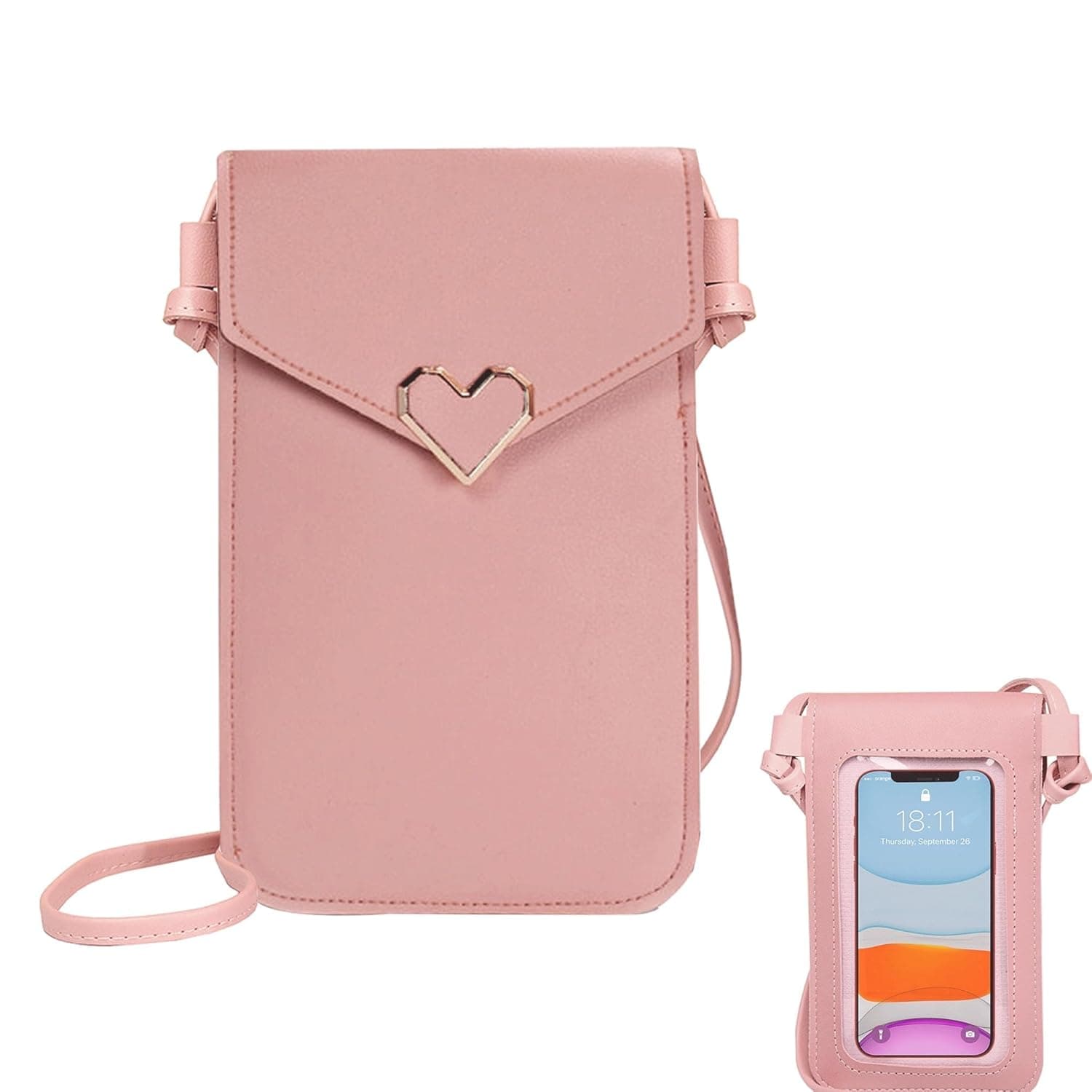شنطة جوال من جويزز، شنطة كروس من جلد البولي يوريثين مع فتحة امامية شفافة ومتعددة للبطاقات، شنطة موبايل عصرية للنساء مع حزام كتف لبطاقات المفاتيح والجوال