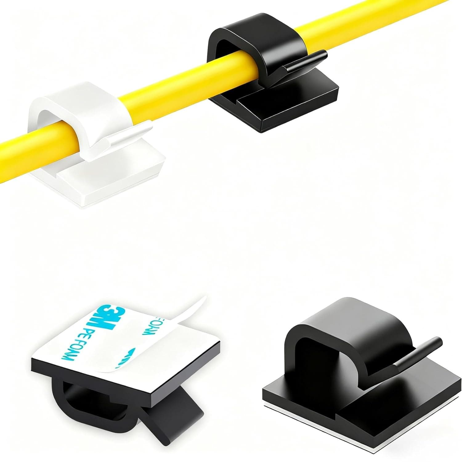 100 قطعة من مشابك الكابلات اللاصقة (صغير، ابيض واسود)، حامل اسلاك حائط مطور لتنظيم الكيبلات تحت المكتب، مشابك اضاءة LED وكاميرا لوحة القيادة للسيارة، كيبل USB