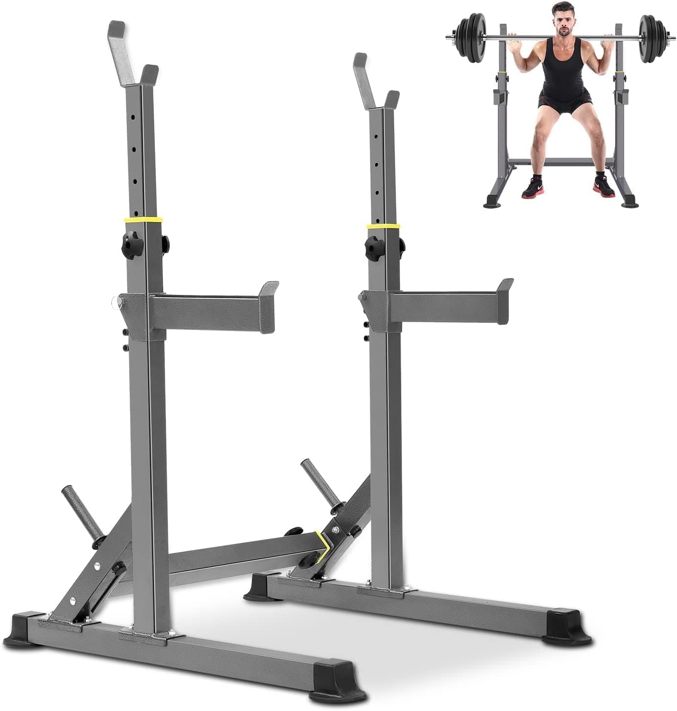 K KiNGKANG Adjustable Squat Rack,Multi-Function Barbell Rack for Weight Lifting and Home Gym Fitness Workout Portable Squat Bench Press | Heavy-duty steel frame, 600lbs max load, adjustable width 27.9-47.2 inches, compact foldable design, multi-function training