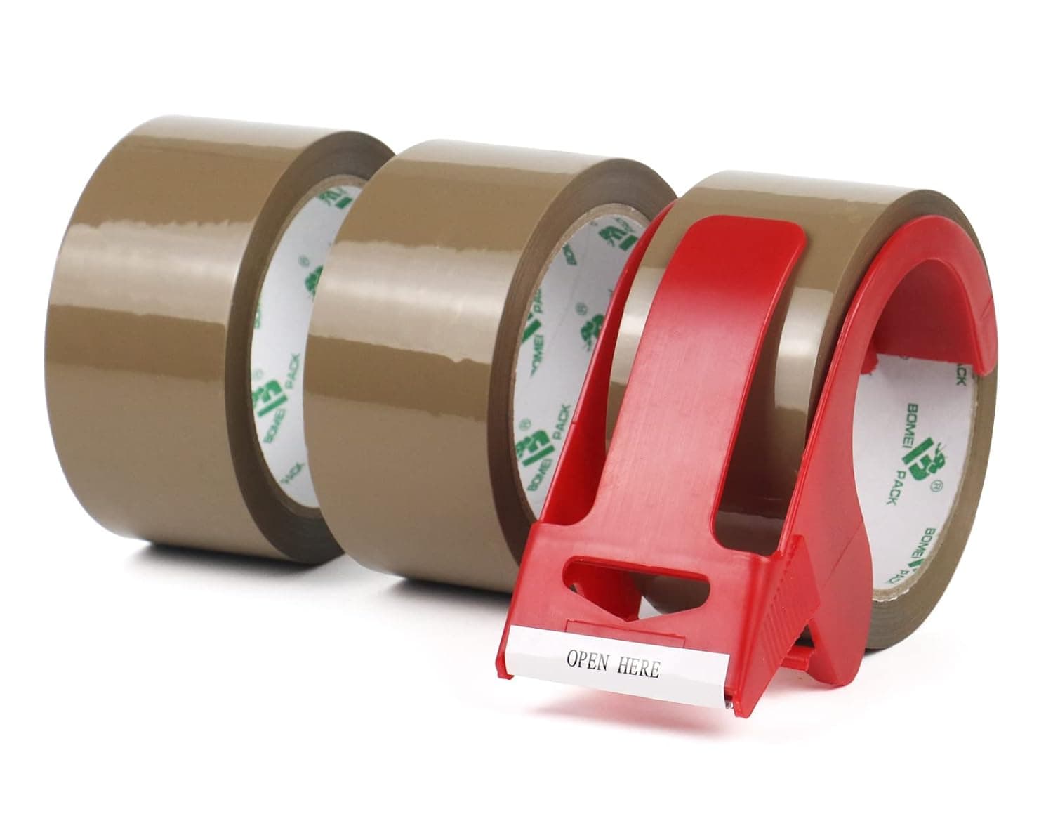 Heavy Duty Brown Packing Tape 3 Pack with Free Dispenser,48MM x 50M,Brown Tape Refills for Shipping Box for Moving, Office & Storage,Tan Color