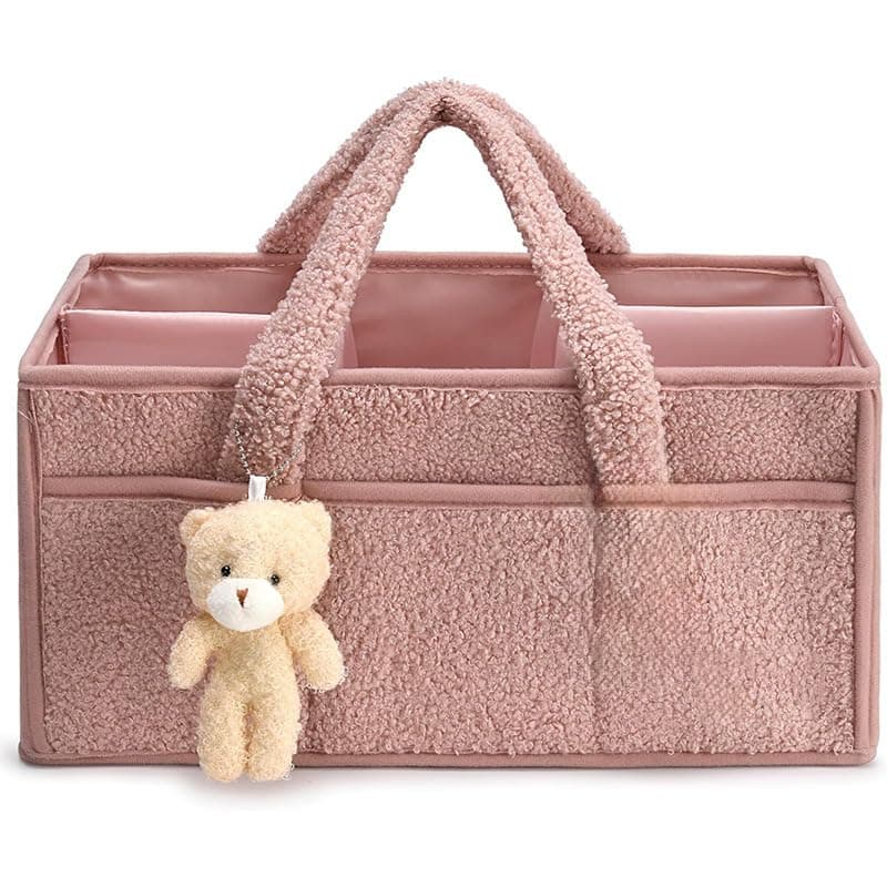 Baby Diaper Caddy Organizer, Nursery Diaper Organizer, Portable Diaper Storage，Newborn Essentials，Baby Storage Basket for Diapers and Baby Wipes ，Changing Table，Baby Shower (Pink)