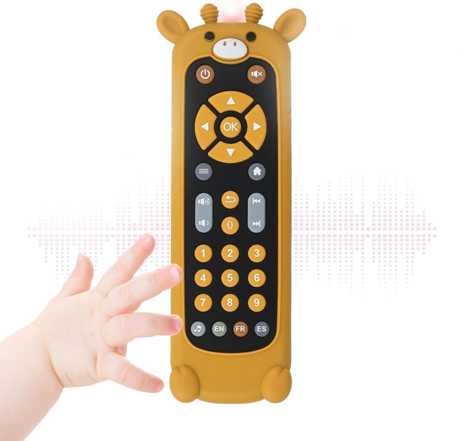 Joyzzz Baby Remote Toy, Interactive Toddler Learning Toy with 3 Language Modes, Sensory Developmental Toys with Realistic Buttons and Chewable Teether for Infants