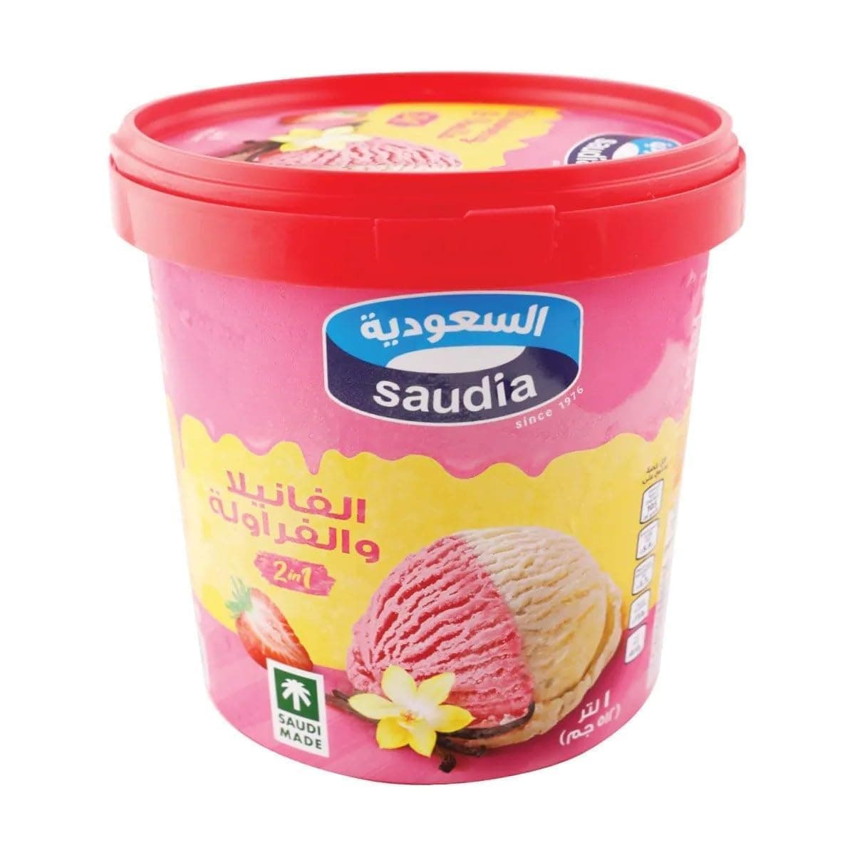 Saudia 2-in-1 Vanilla and Strawberry Flavoured Ice Cream Tub 1 Litre