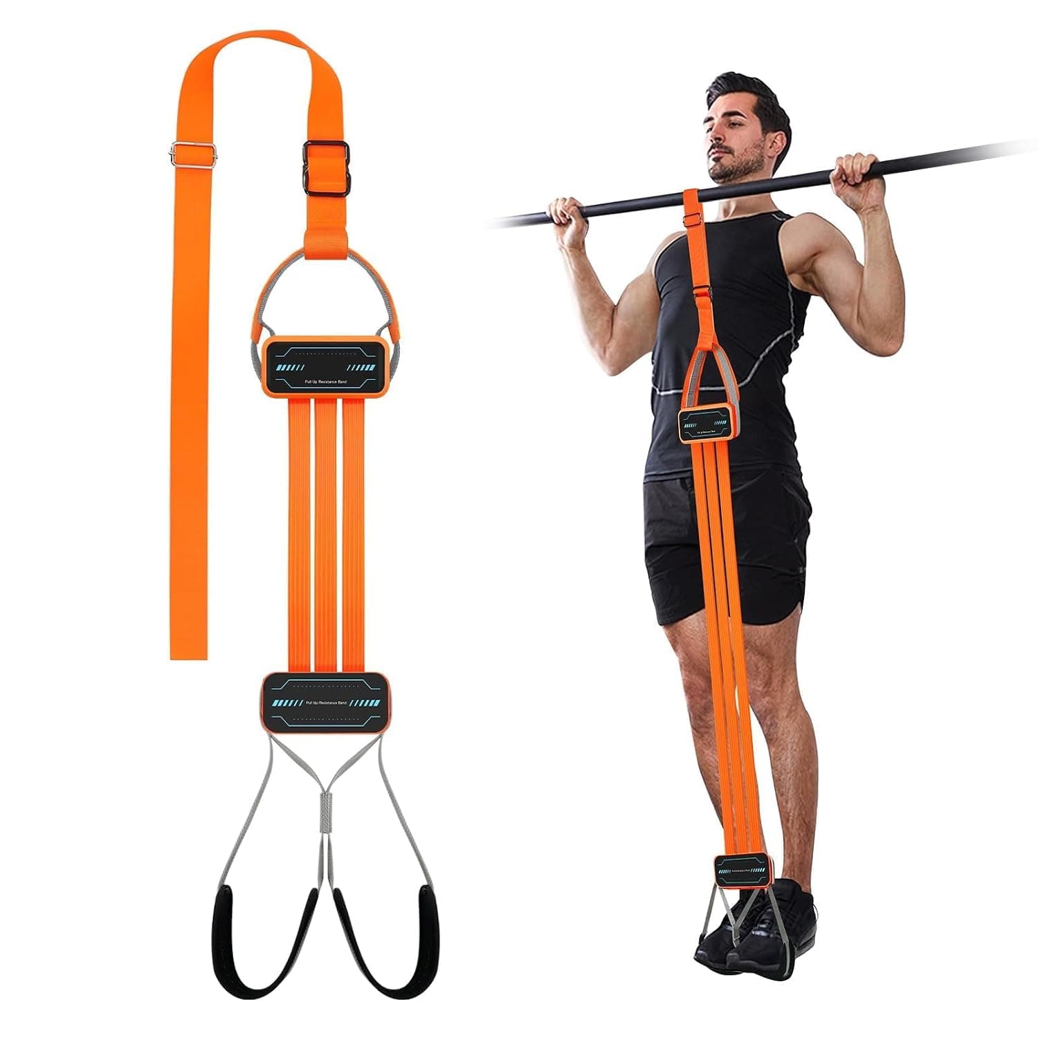 Pull Up Assistance Bands with Adjustable Fabric Foot Rest for Strength Training, Chin Ups & Bodyweight Exercises – Heavy Duty Home Gym Workout Equipment