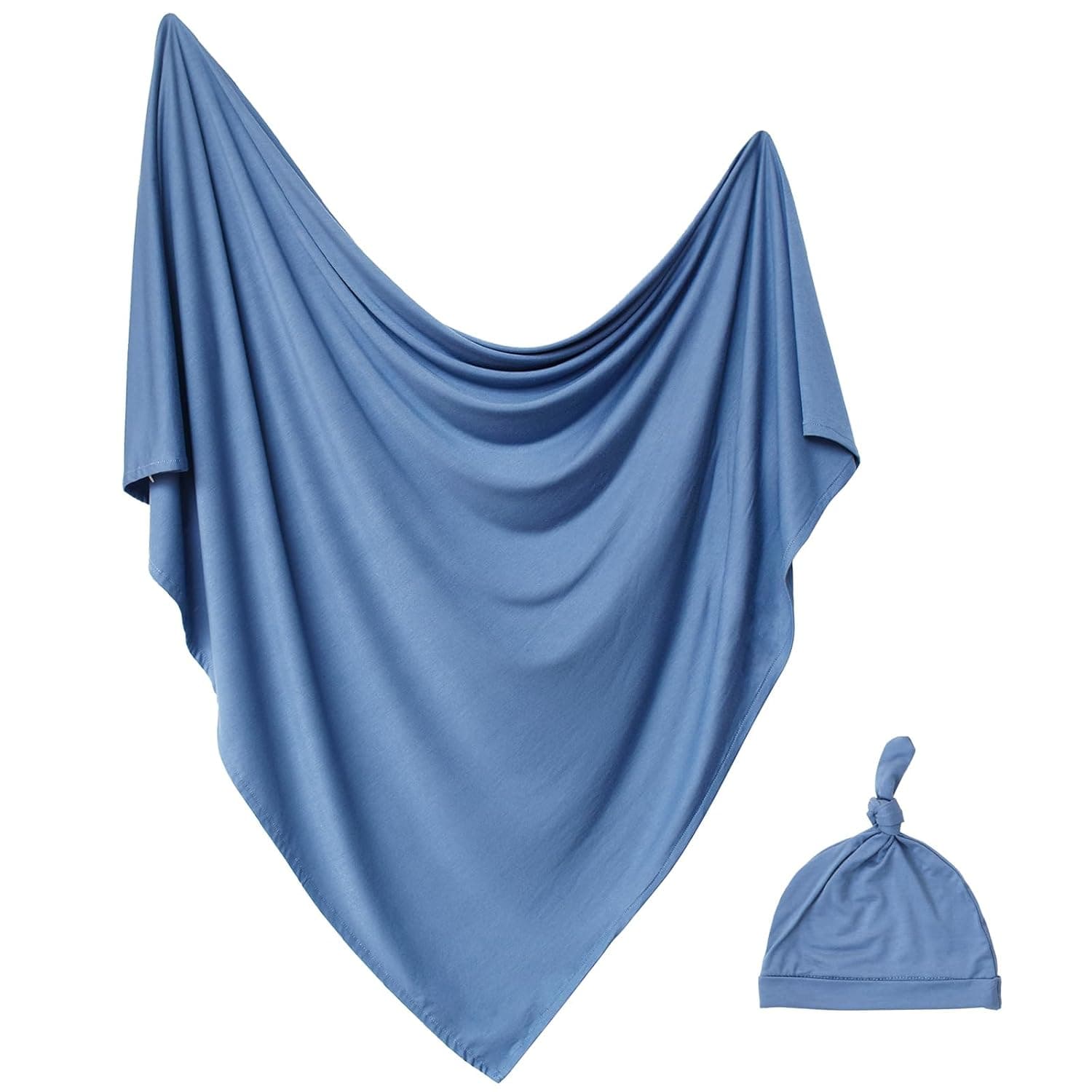 Newborn Swaddle Blanket Hat Set Baby Hospital Receiving Blankets | Soft Breathable Fabric,Size 35"*35" for Newborns 0-6months,Gift for Baby Boys Girls,Machine Washable,Steel Blue