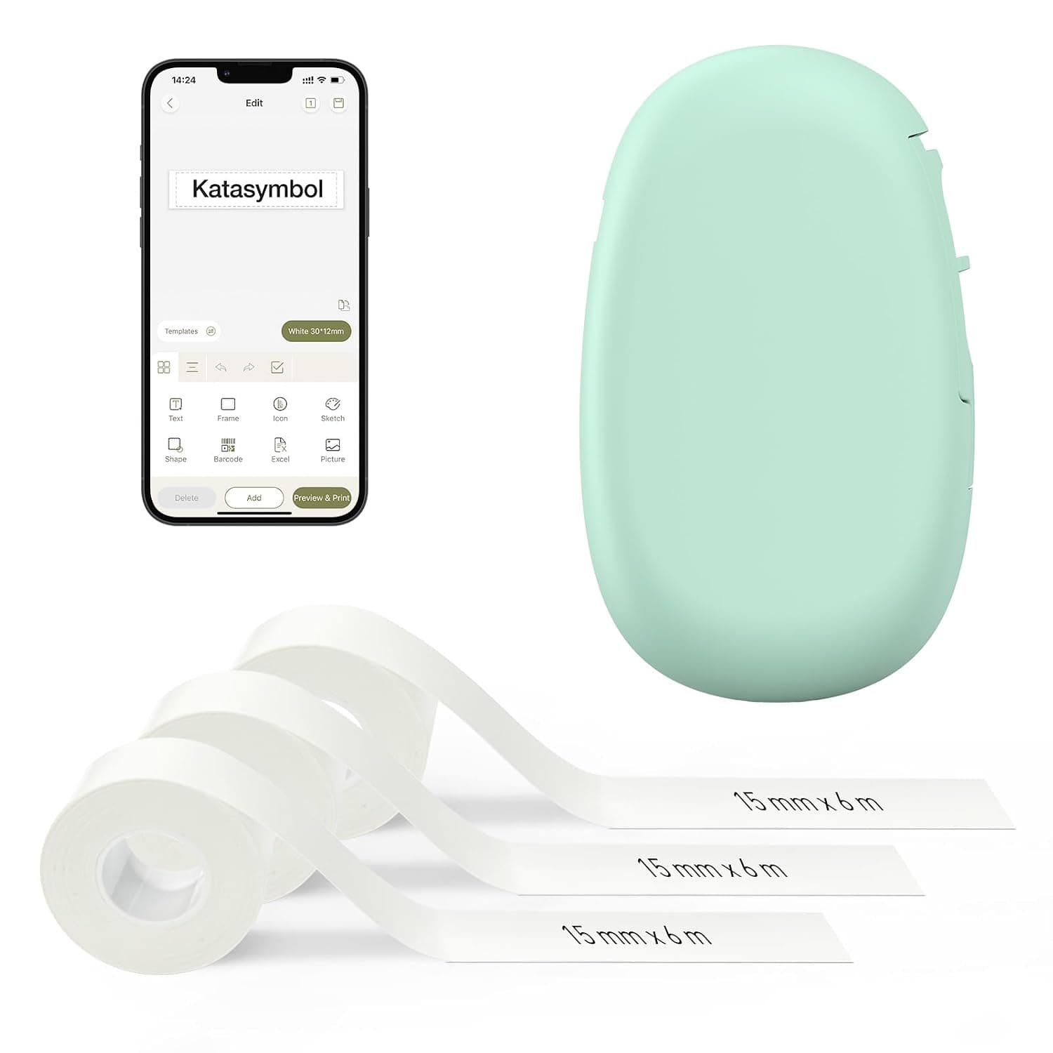 SUPVAN E10 Bluetooth Label Printer with 3 Rolls of Continuous Labels, Green | App with 30+ Fonts, 50+ Borders, 600+ Symbols, Rechargeable, Works with 40+ Label Types, Ideal for Home, School & Office