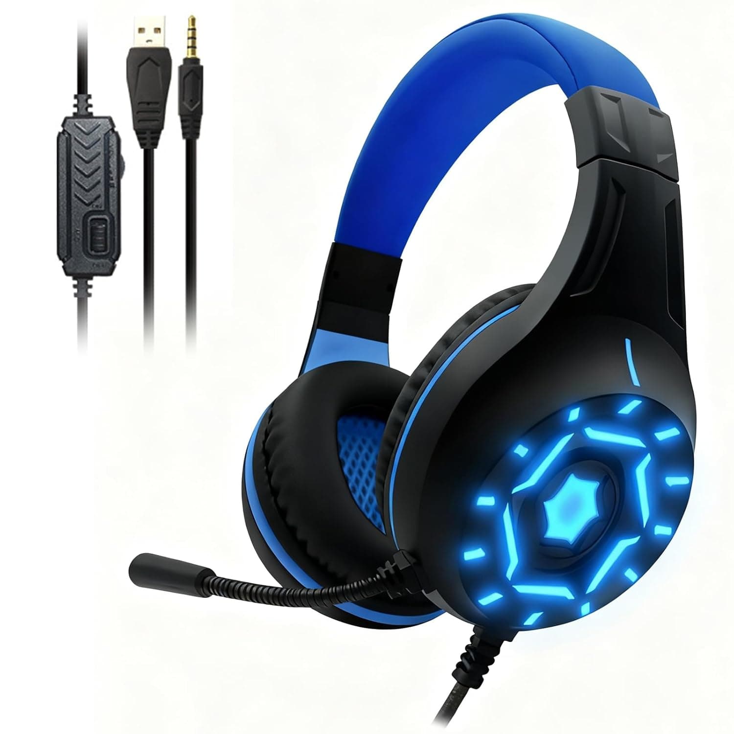 ULHYC Gaming Headphones with Mic,Surround Sound Over Ear Noise Cancelling Wired Headphone with LED Lights Volume Control,Gaming Headset for Computer Switch MacBook