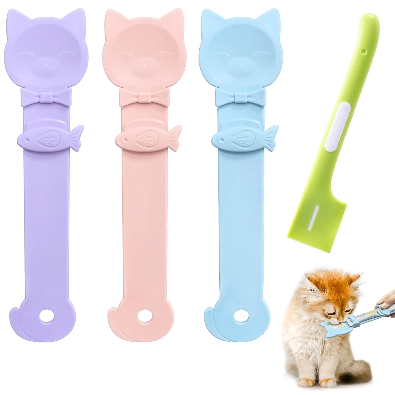 Idepet 4 Pcs Cat Strip Feeders Spoon,Cute Cats Treat Squeeze Spoons Pet Food Mixing Spoon Multifunctional Lickable Treat Feeding Dispenser for Cat Liquid Snack and Wet Food(Bule&Pink&Purple)