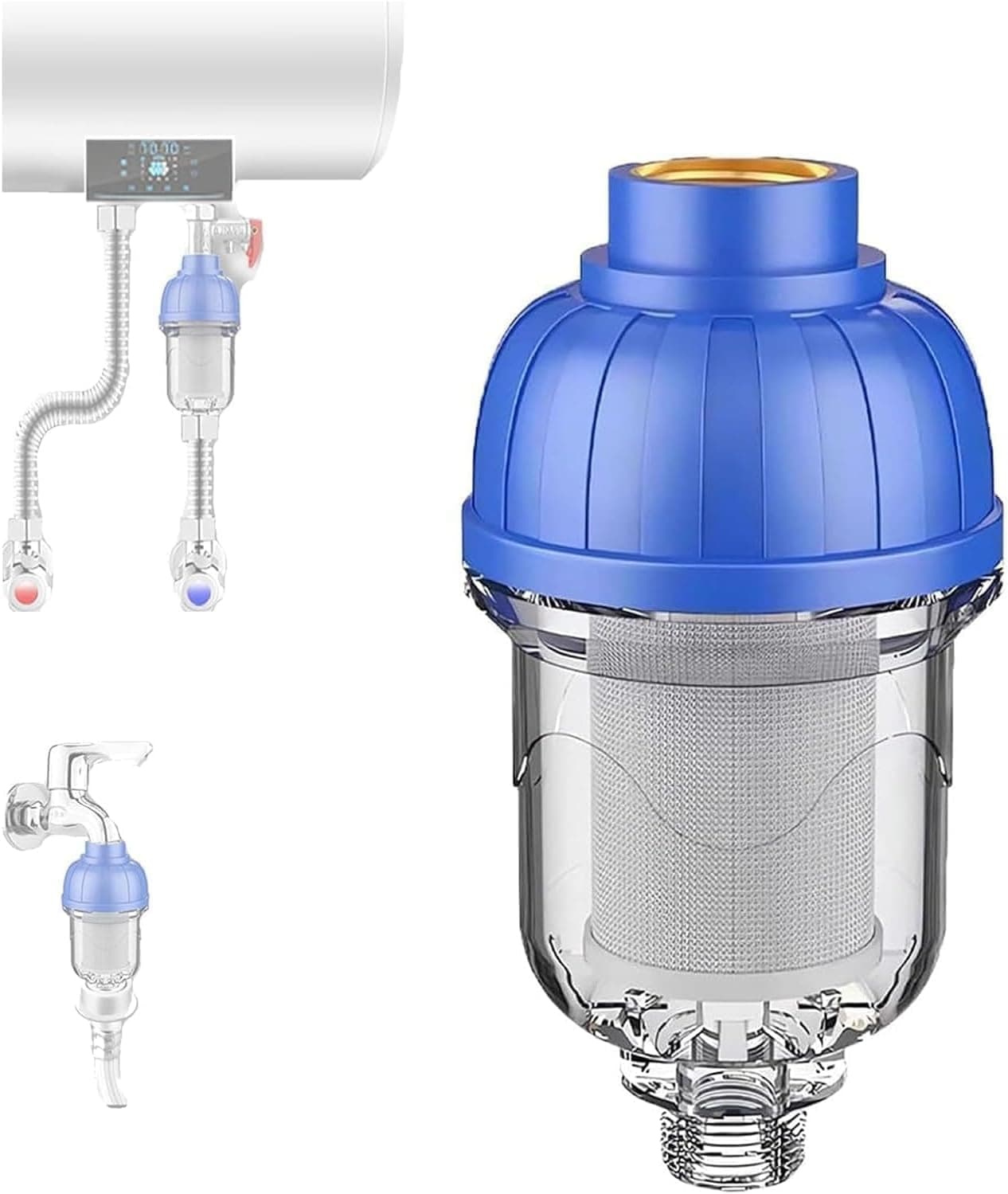 فلتر تنقية المياه اكس سبرينج، شبكة ستانلس ستيل 304 1/2 انش، فلتر رواسب دوار لاسفل قابل للغسل لتحسين جودة المياه، صنبور منزلي متعدد الاستخدامات للمطبخ والغسالة والحمامات